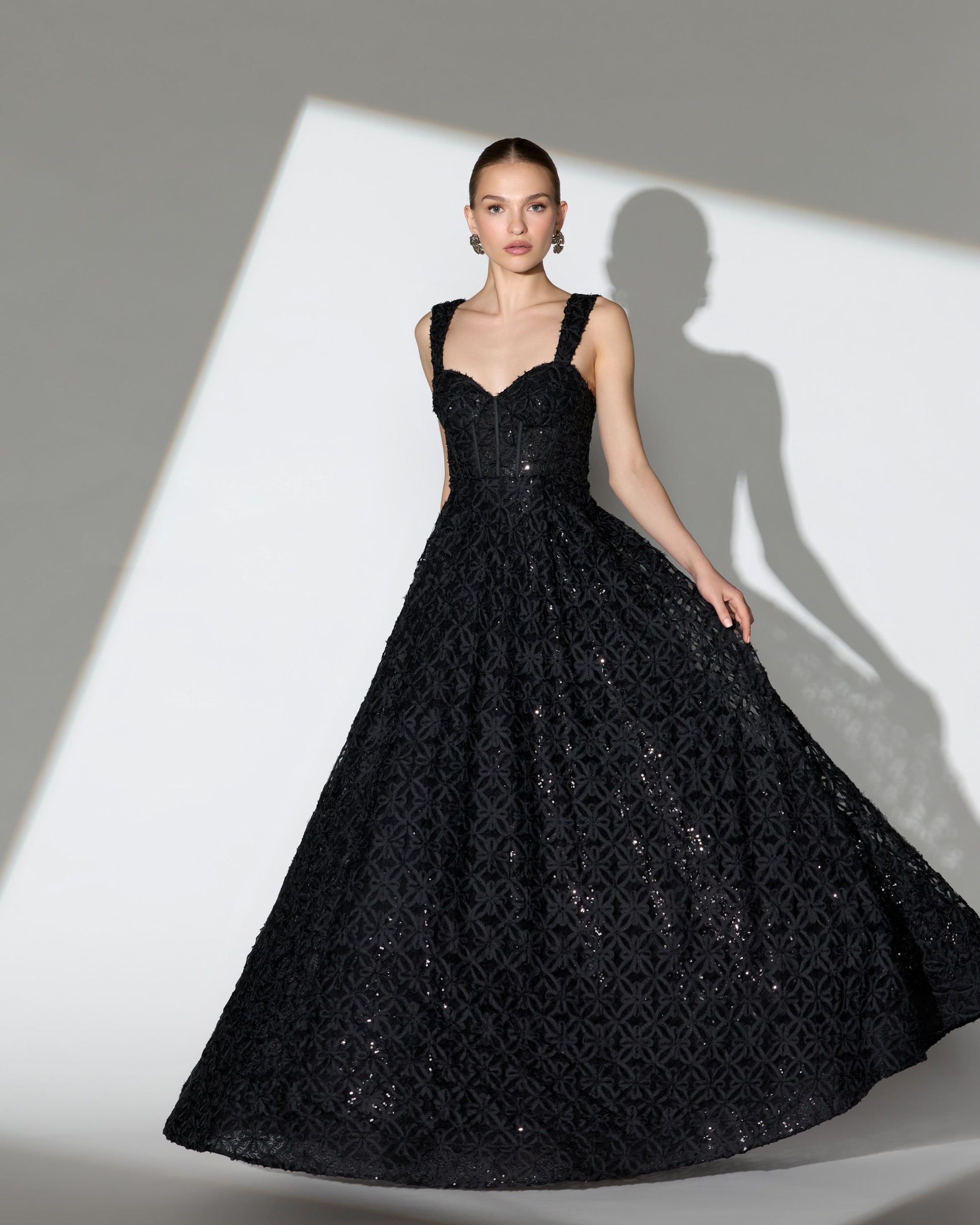 Black Embellished Corset A Line Gown