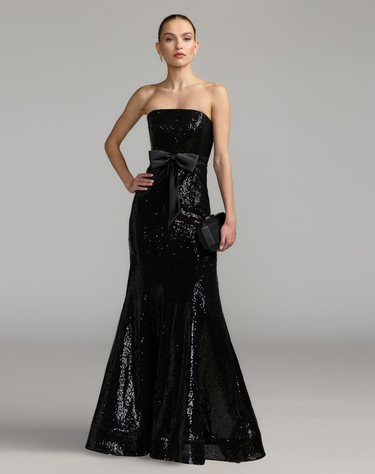 Black Strapless Sequin Trumpet Gown With Bow Detail - Ieena for Mac Duggal