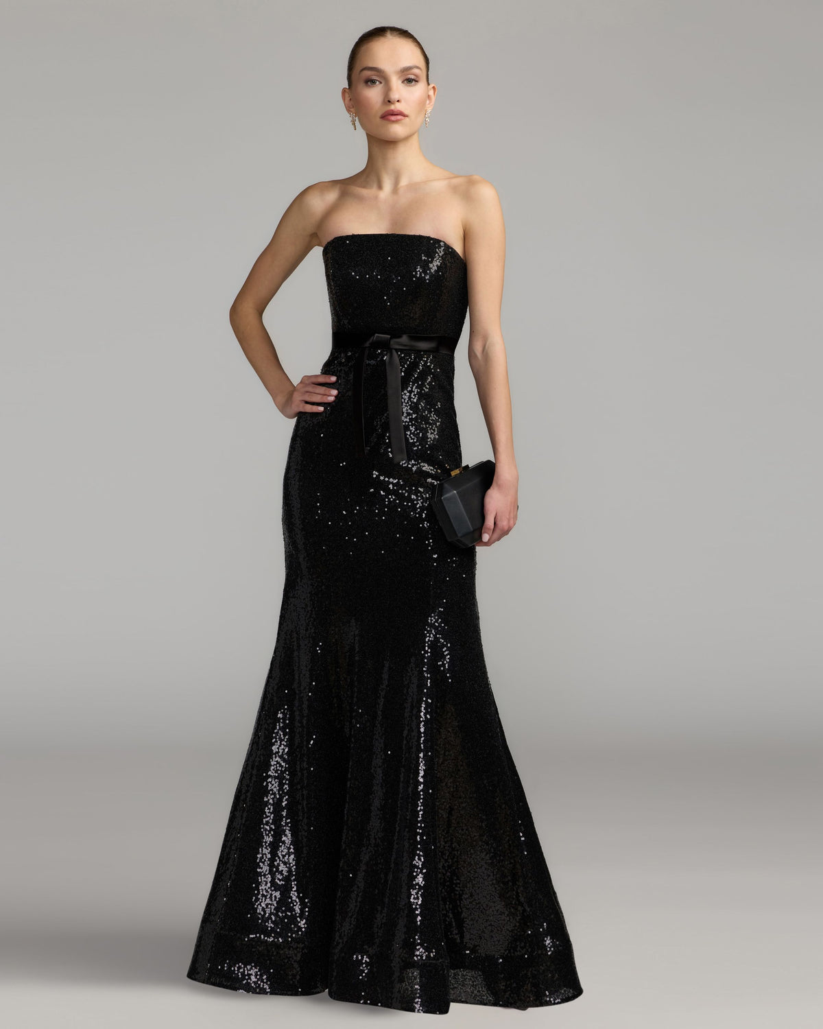 Black Strapless Sequin Trumpet Gown With Bow Detail - Ieena for Mac Duggal