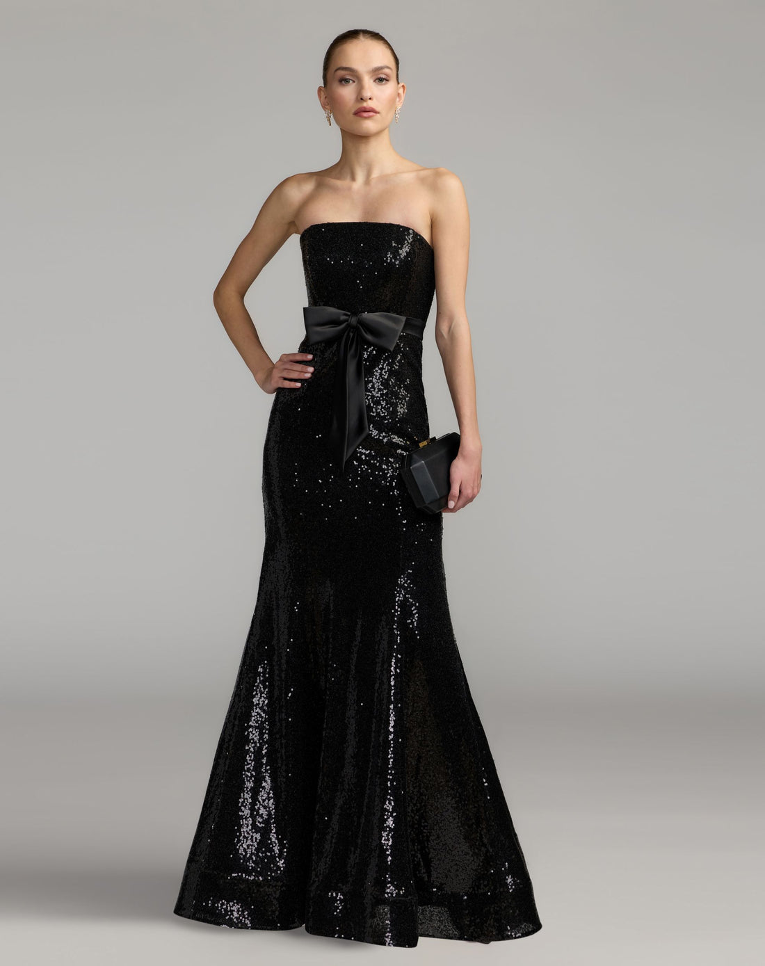 Black Strapless Sequin Trumpet Gown With Bow Detail - Ieena for Mac Duggal