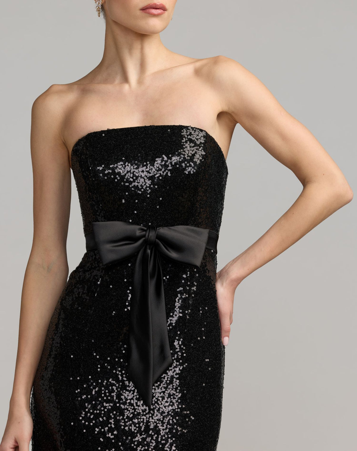 Black Strapless Sequin Trumpet Gown With Bow Detail - Ieena for Mac Duggal