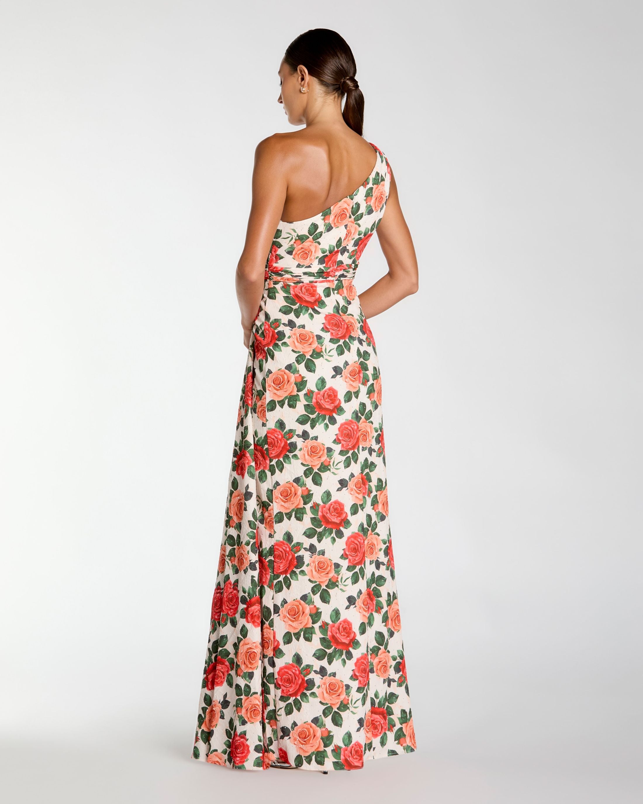 Multicolor Floral One Shoulder Slit Gown Ieena for Mac Duggal