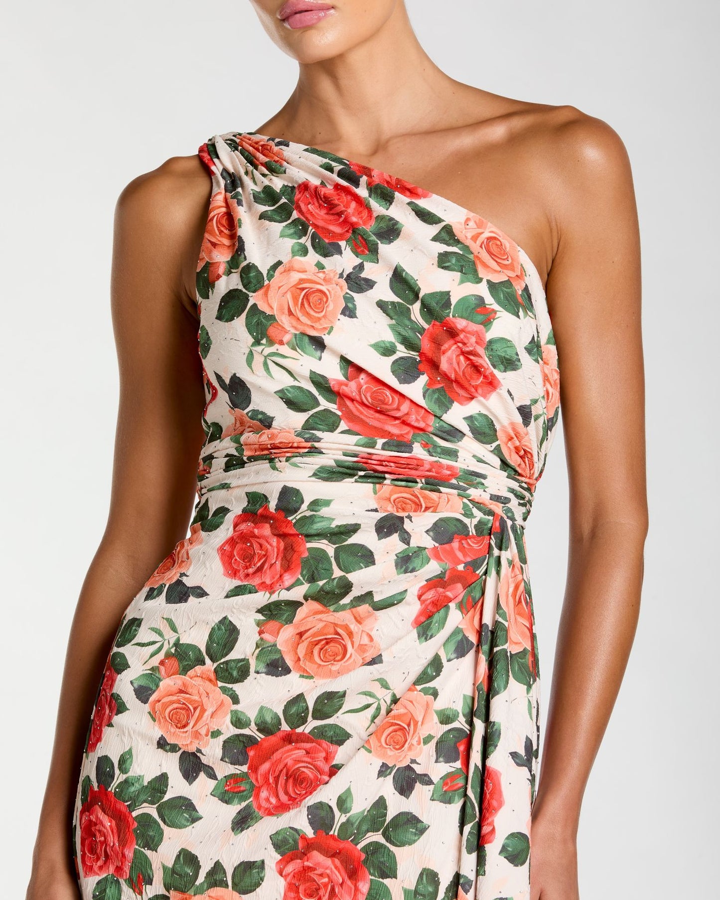 Multicolor Floral One Shoulder Slit Gown Ieena for Mac Duggal