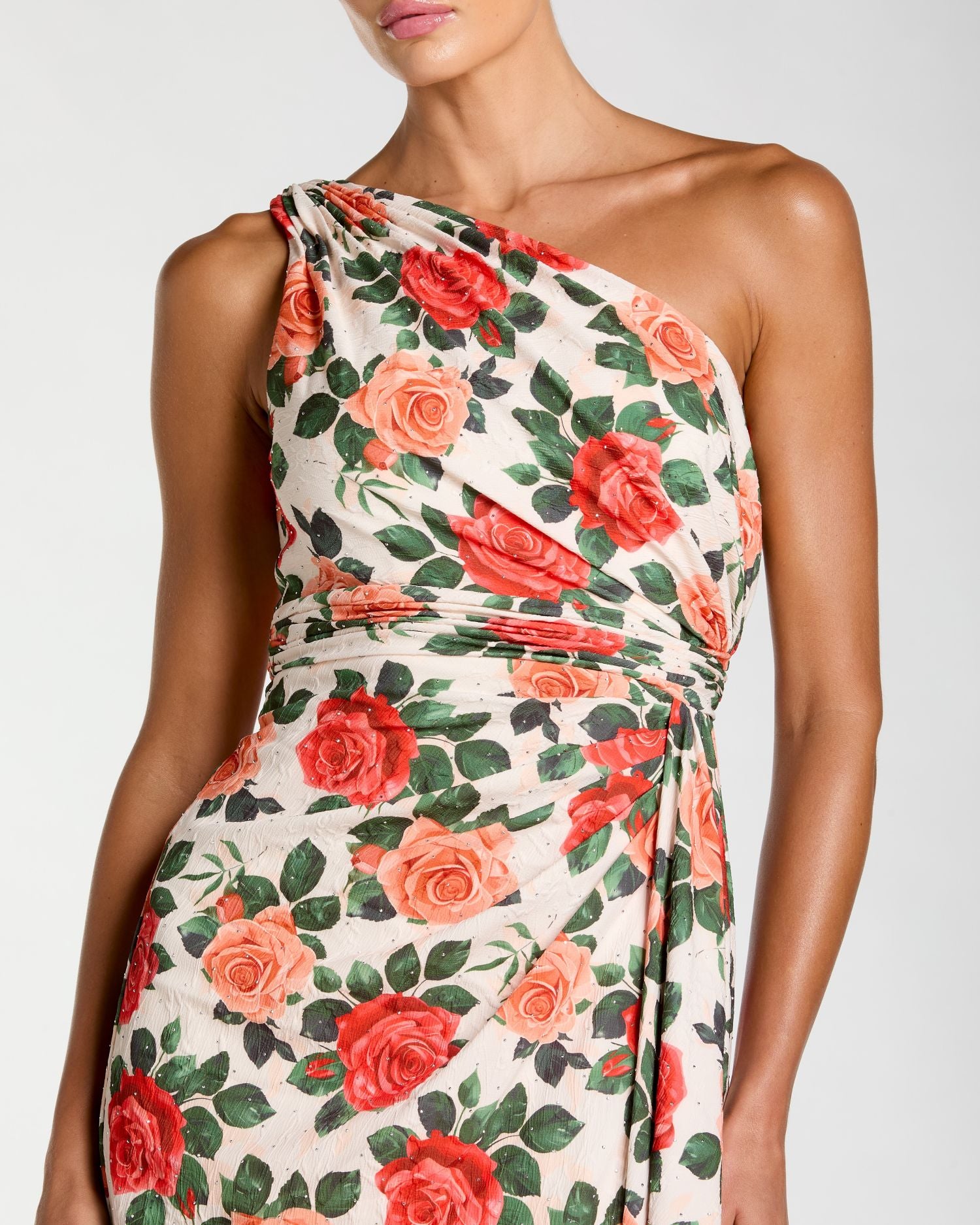 Multicolor Floral One Shoulder Slit Gown Ieena for Mac Duggal