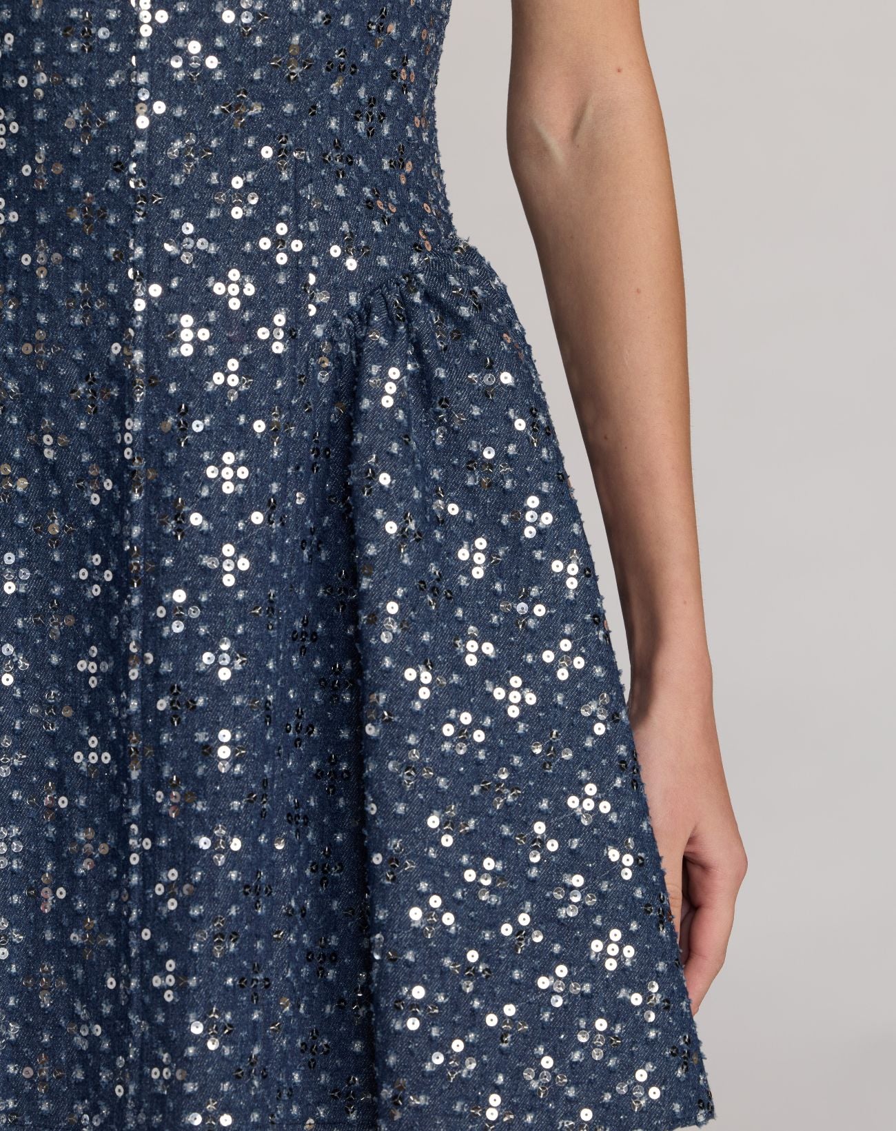 Blue Sleeveless Sequin Denim Mini Dress - Ieena for Mac Duggal