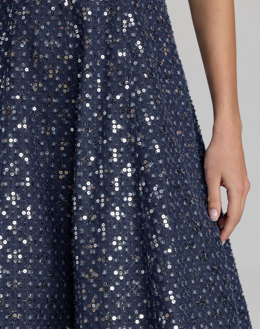 Blue Sleeveless Sequin Denim Midi Dress - Mac Duggal