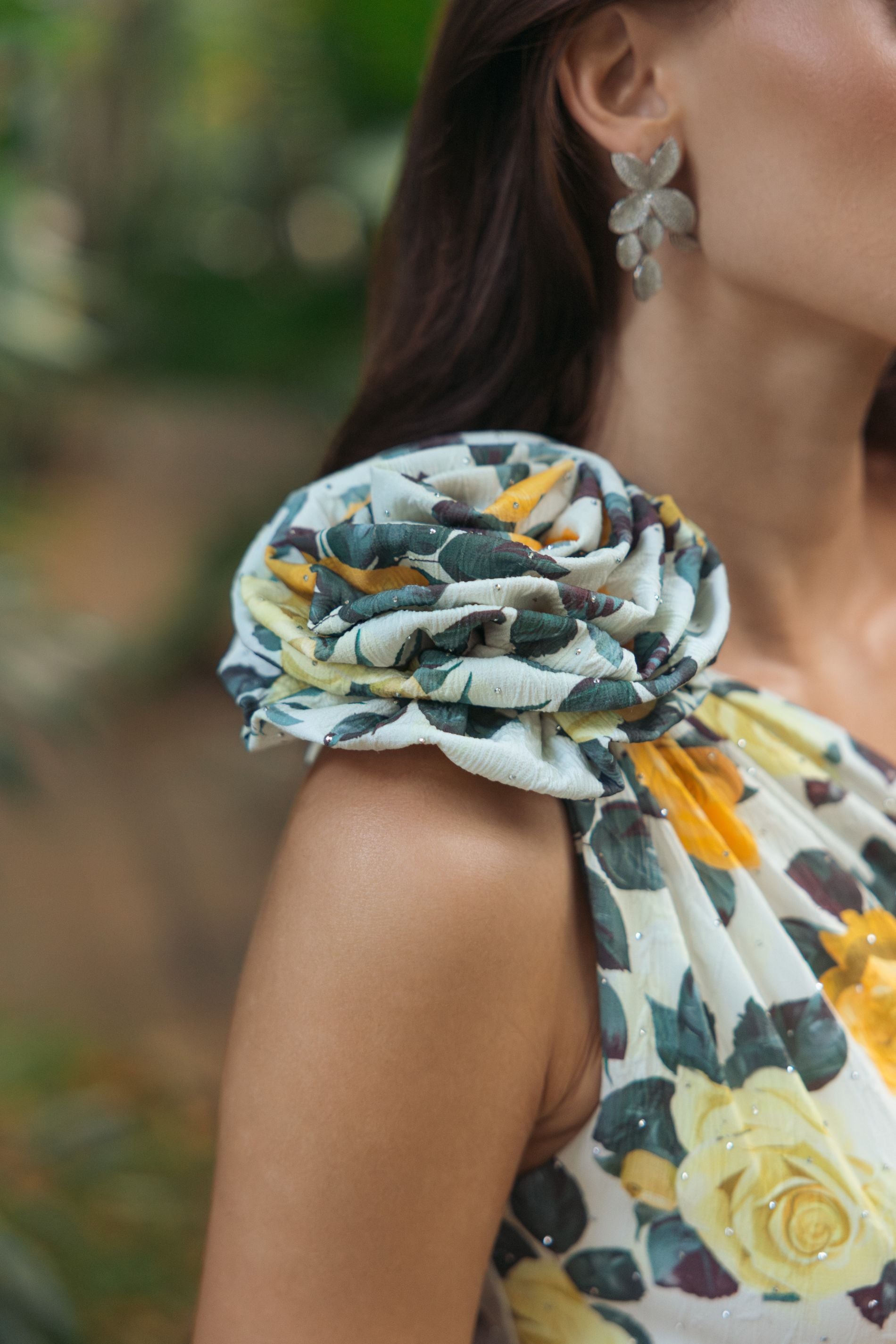 Yellow One-Shoulder Floral Tiered Midi Dress Ieena for Mac Duggal