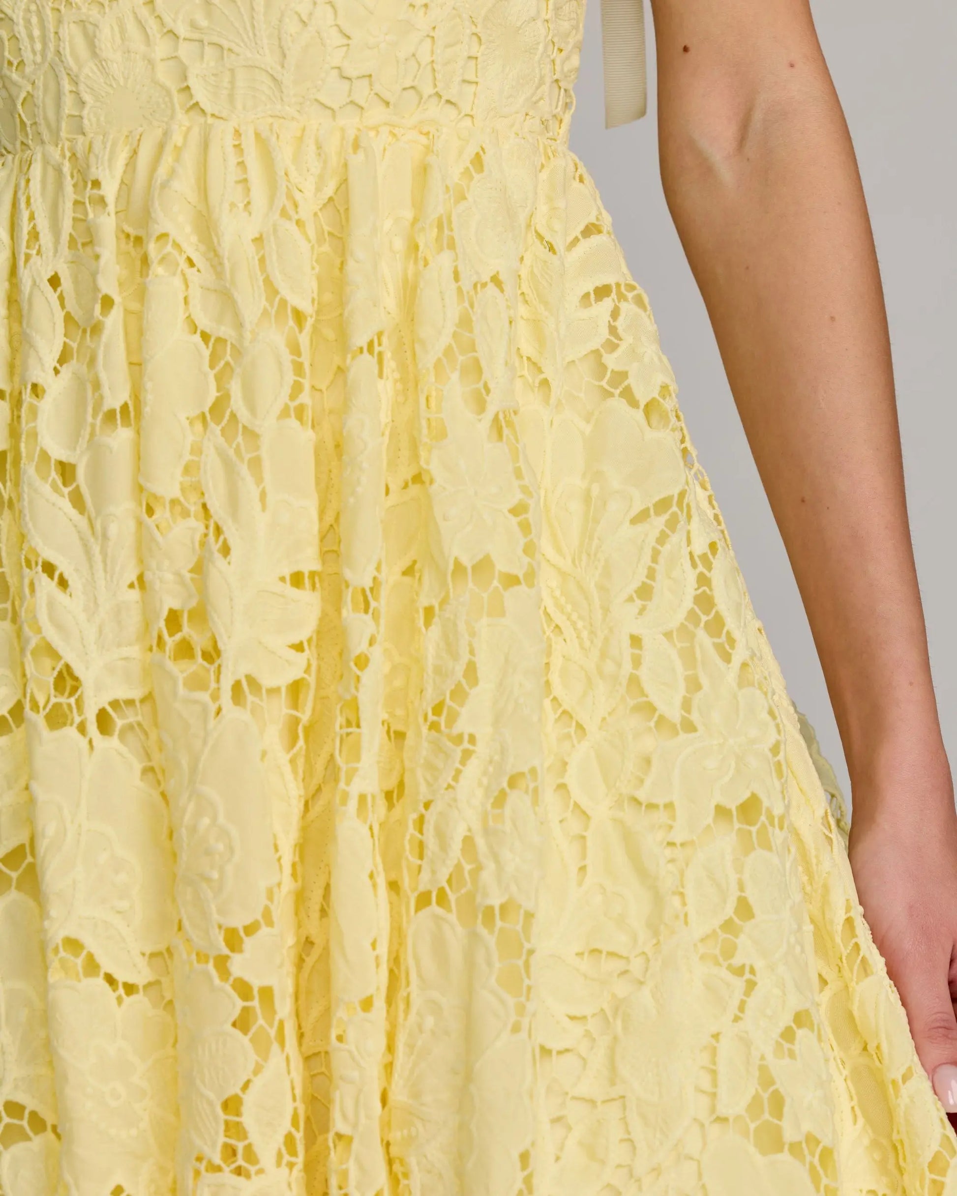 Yellow Lace Bow Strap Midi Dress Ieena for Mac Duggal 