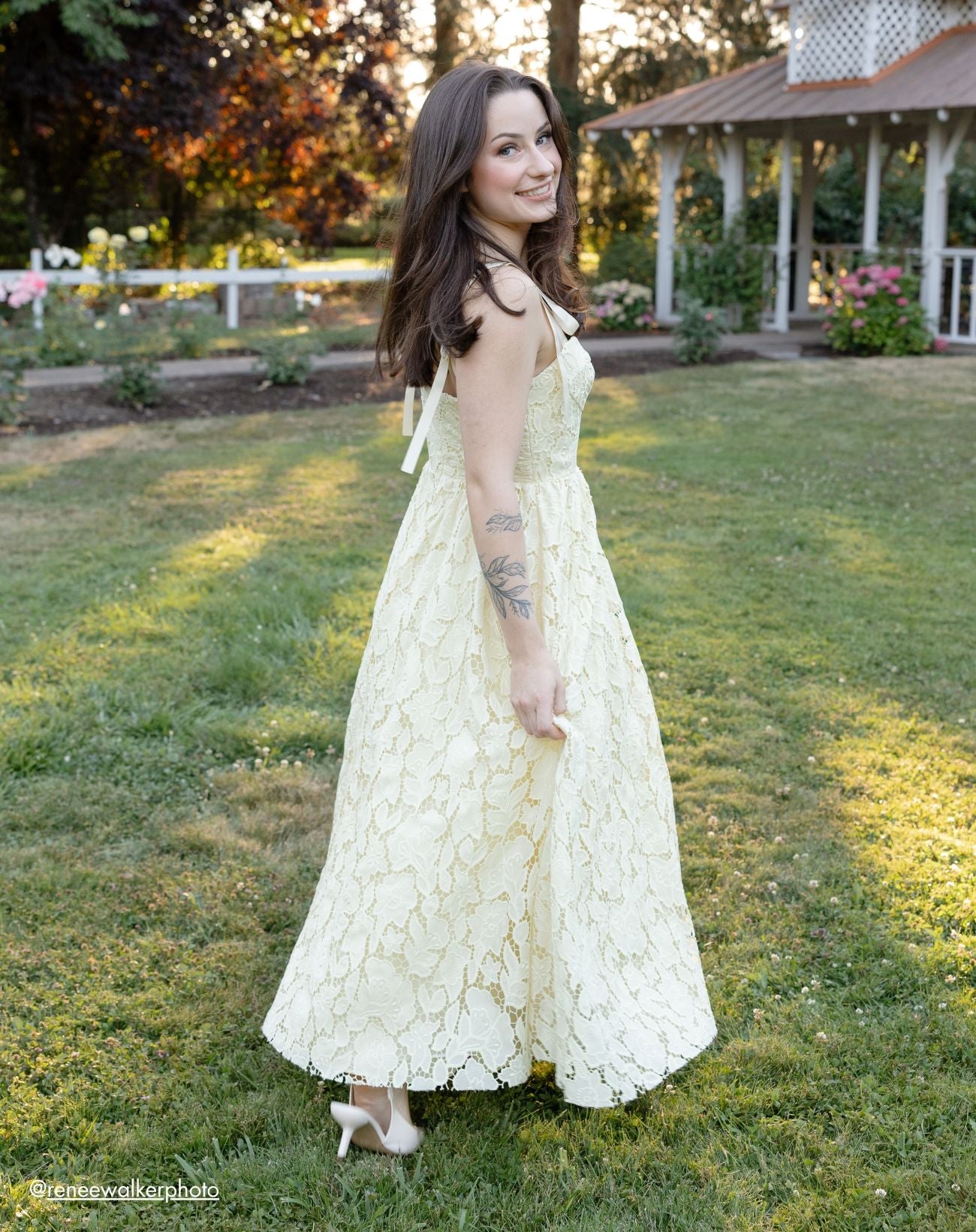 white and yellow lace dress Bow Strap Midi Junie Anne Klein Women's Twist-Front a beautiful choice for Color:white