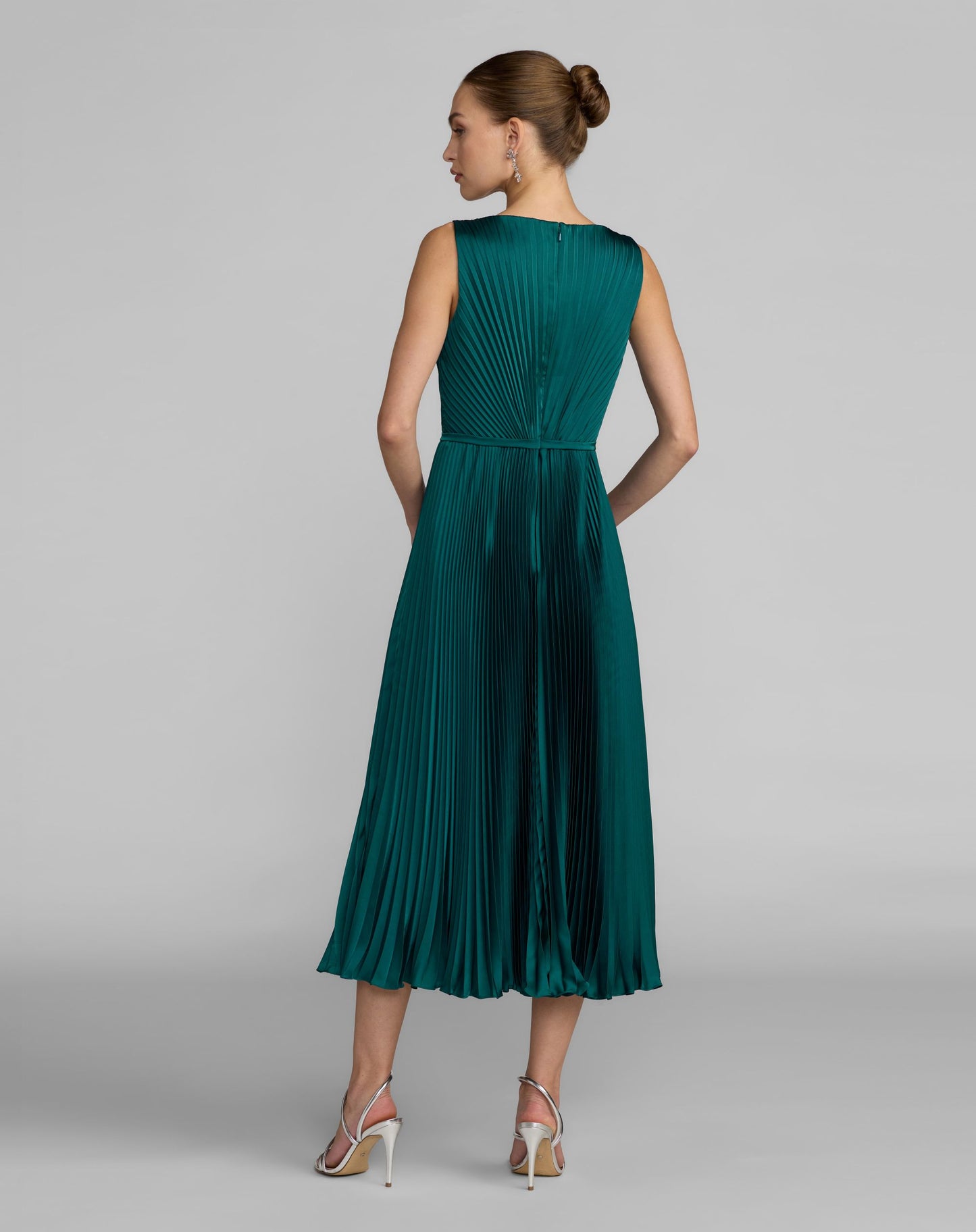 Teal Sleeveless High Neck Pleated Midi Dress - Ieena for Mac Duggal