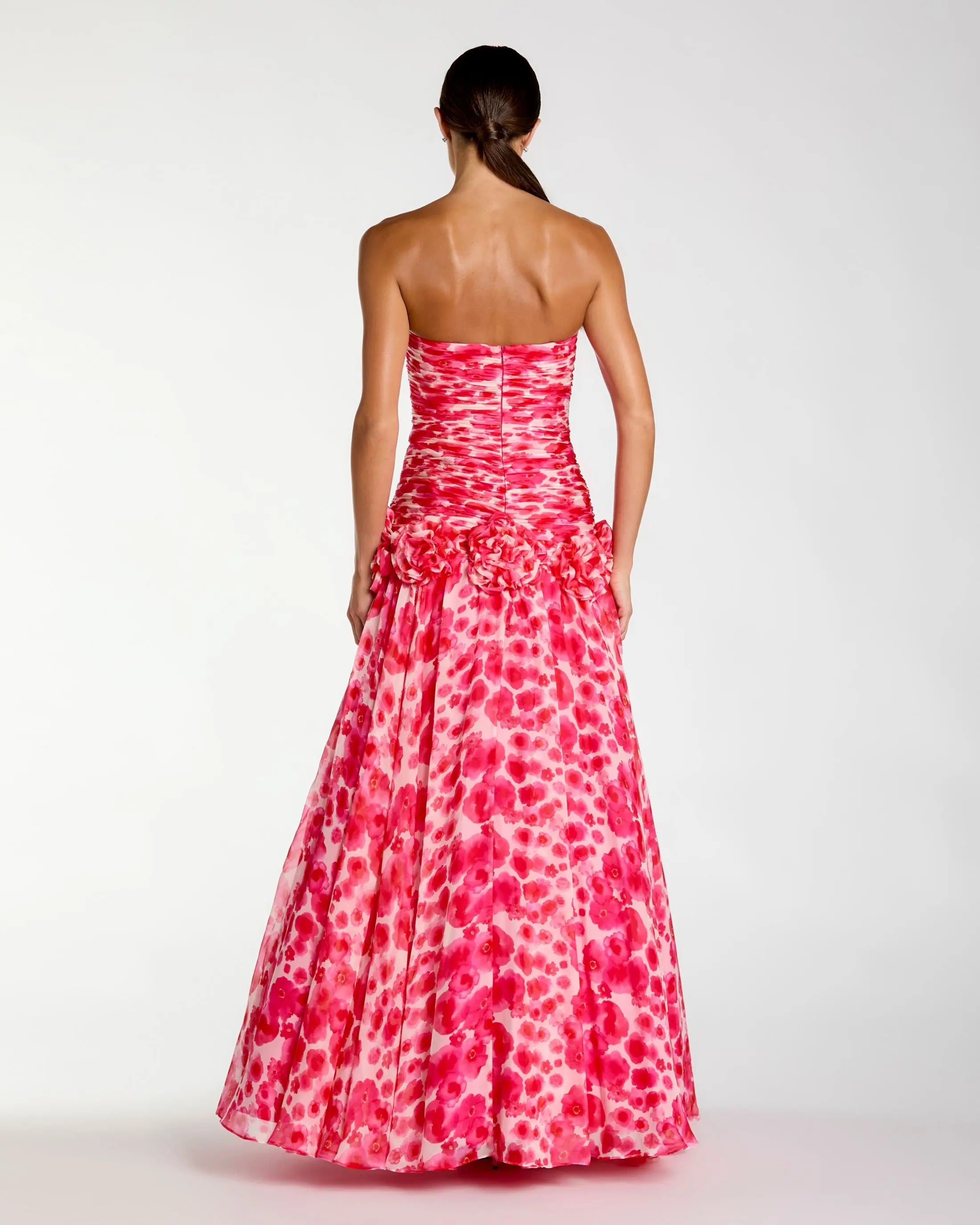 Pink Strapless Chiffon Ballgown with 3D Flowers Ieena for Mac Duggal