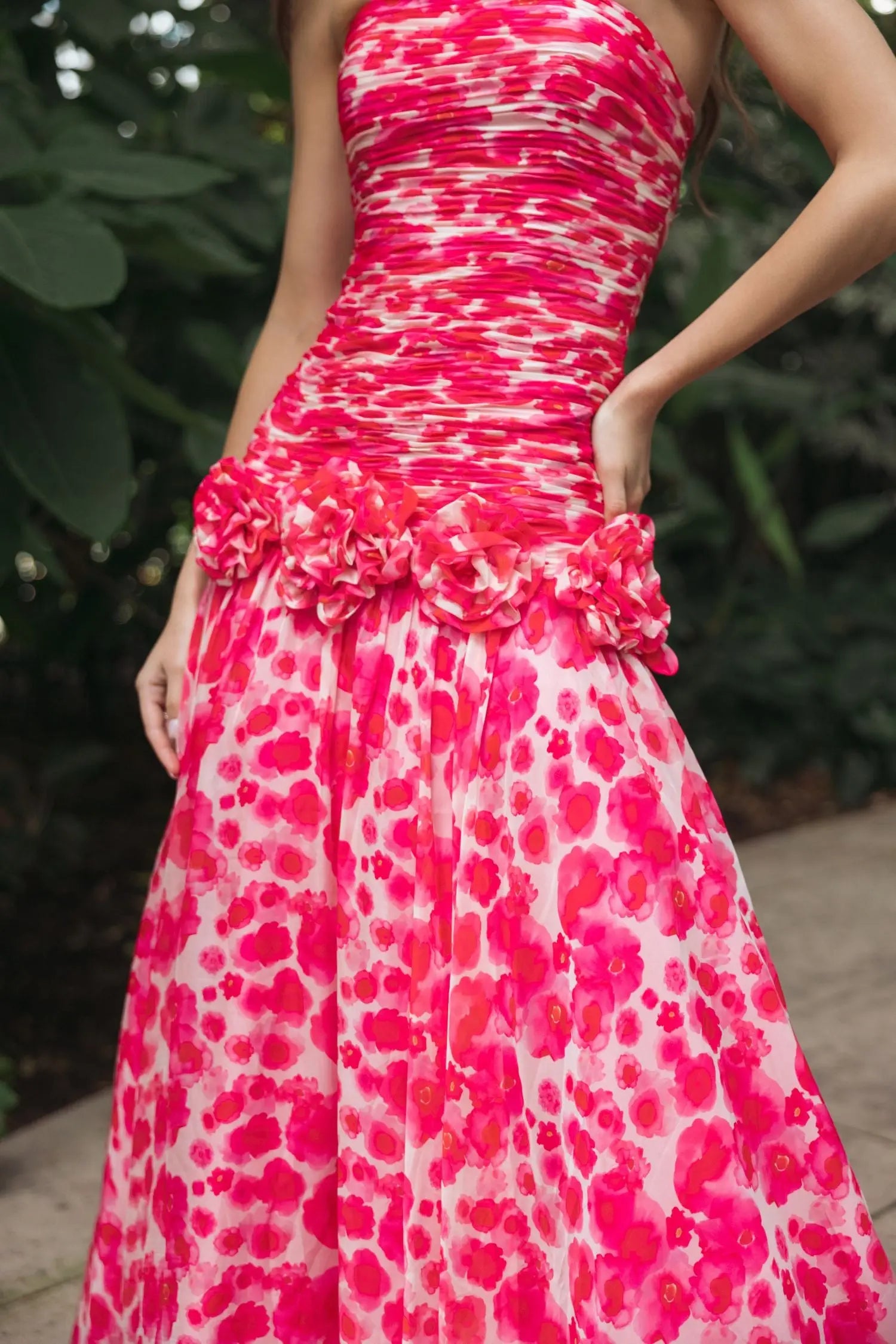 Pink Strapless Chiffon Ballgown with 3D Flowers Ieena for Mac Duggal