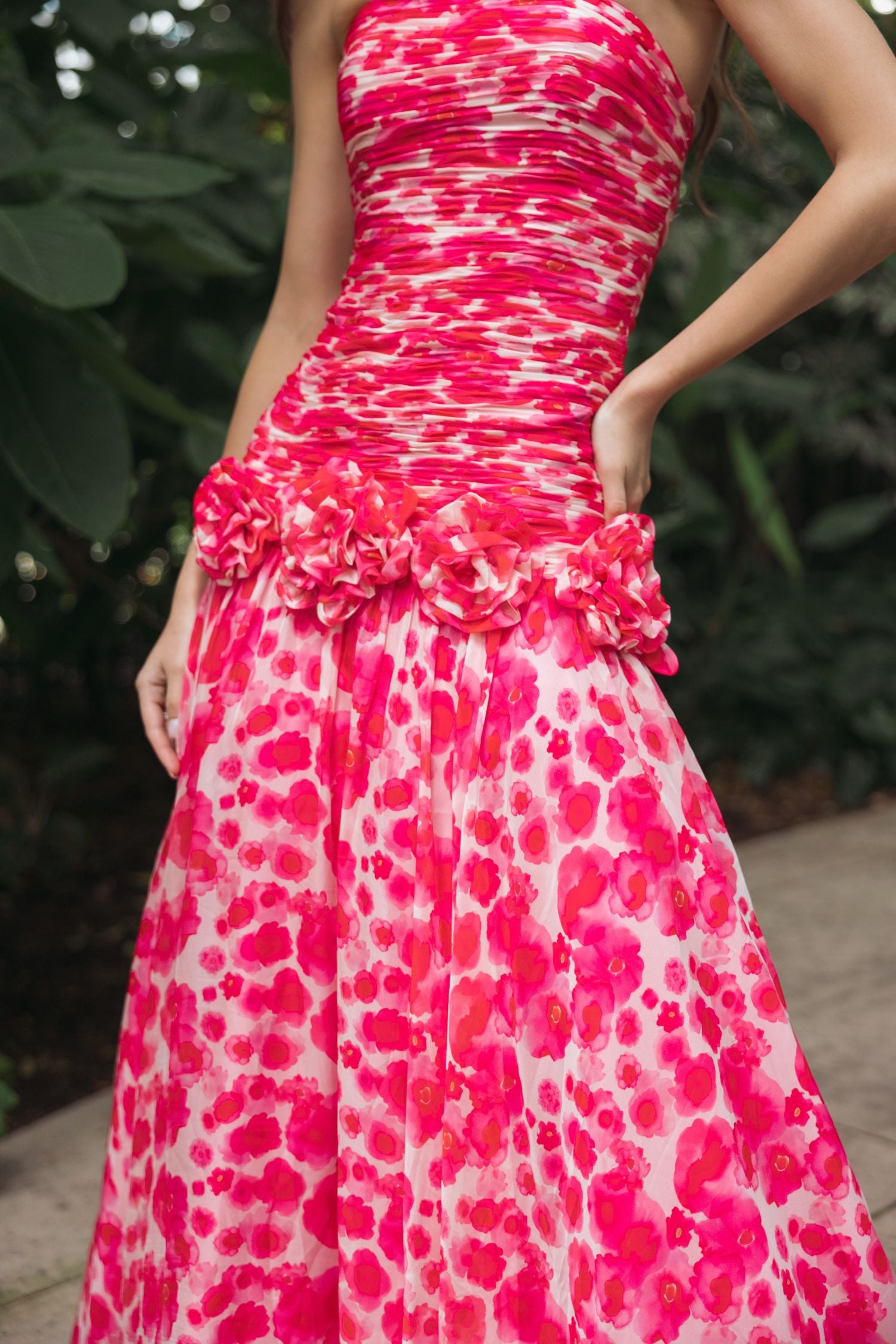 Pink Strapless Chiffon Ballgown with 3D Flowers Ieena for Mac Duggal