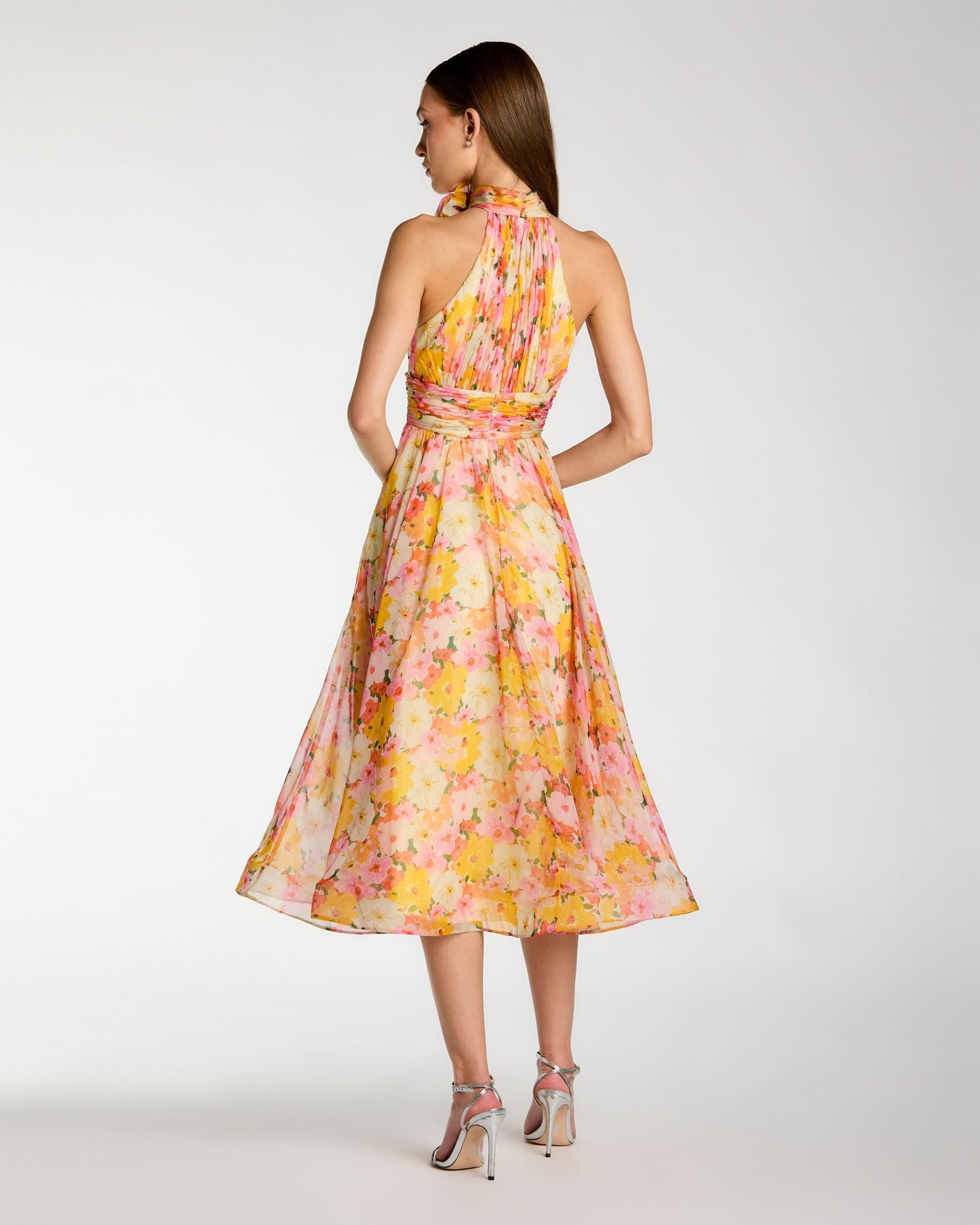 Yellow Floral Halter Neck Midi Dress With 3D Flower ieena for Mac Duggal