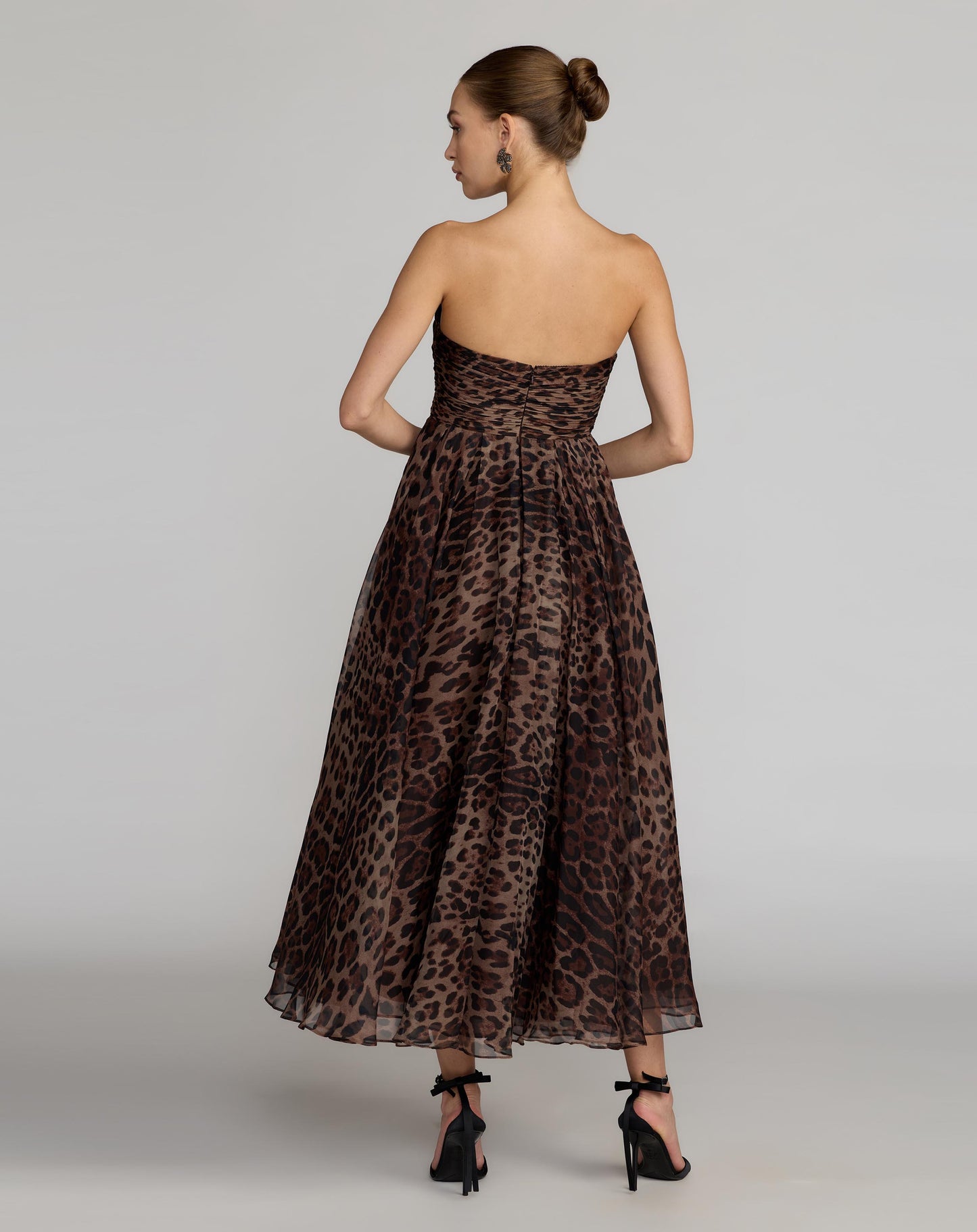 Leopard Strapless A-Line Chiffon Midi Dress - Ieena for Mac Duggal