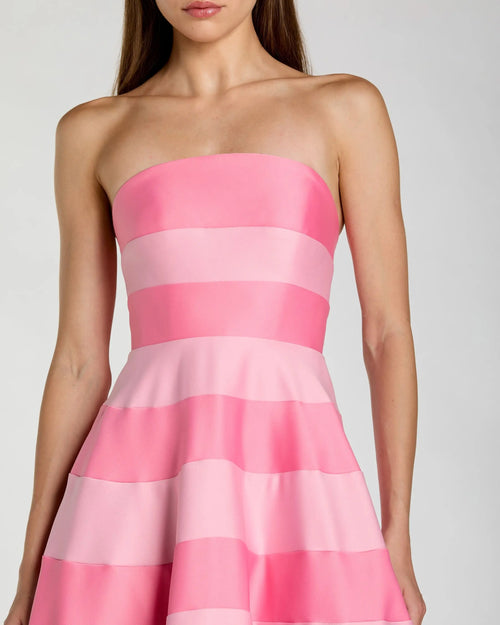 Pink Striped Strapless Satin Ballgown with Pockets Ieena for Mac Duggal