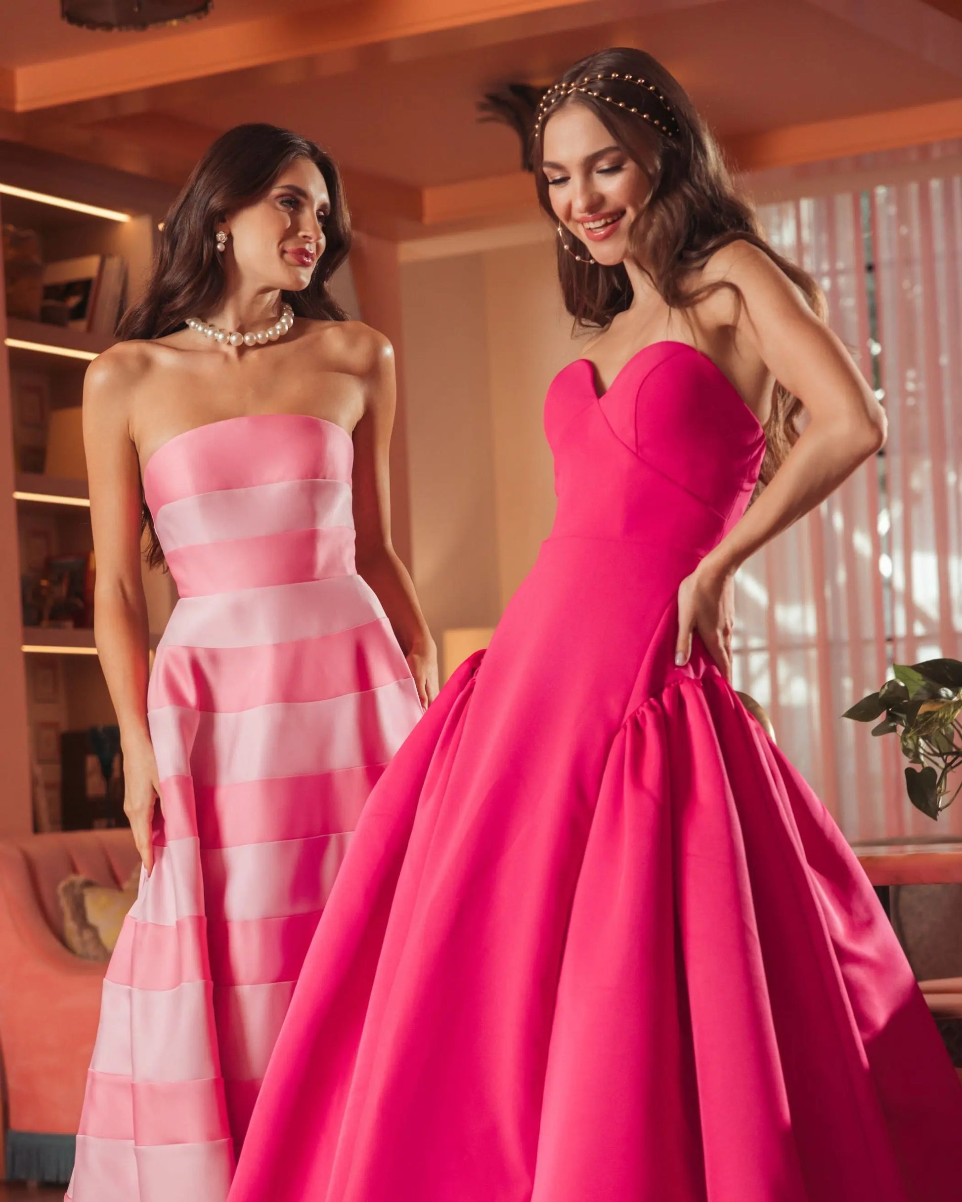 Pink Strapless Crepe Ball Gown With Satin Skirt | Mac Duggal Pink Strapless Crepe Ball Gown With Satin Skirt | Mac Duggal