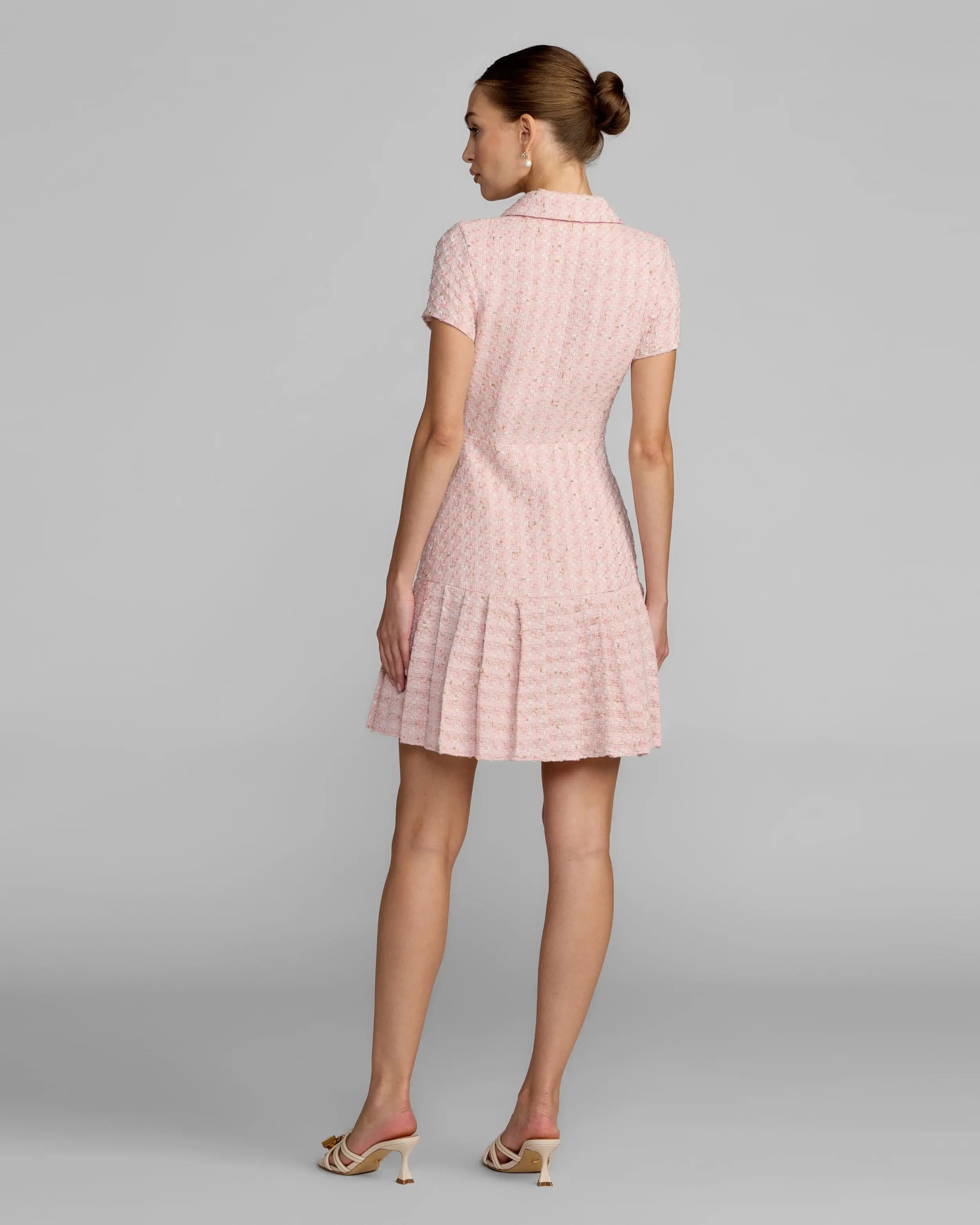 Pink Bouclé Button Front Mini Dress Ieena for Mac Duggal