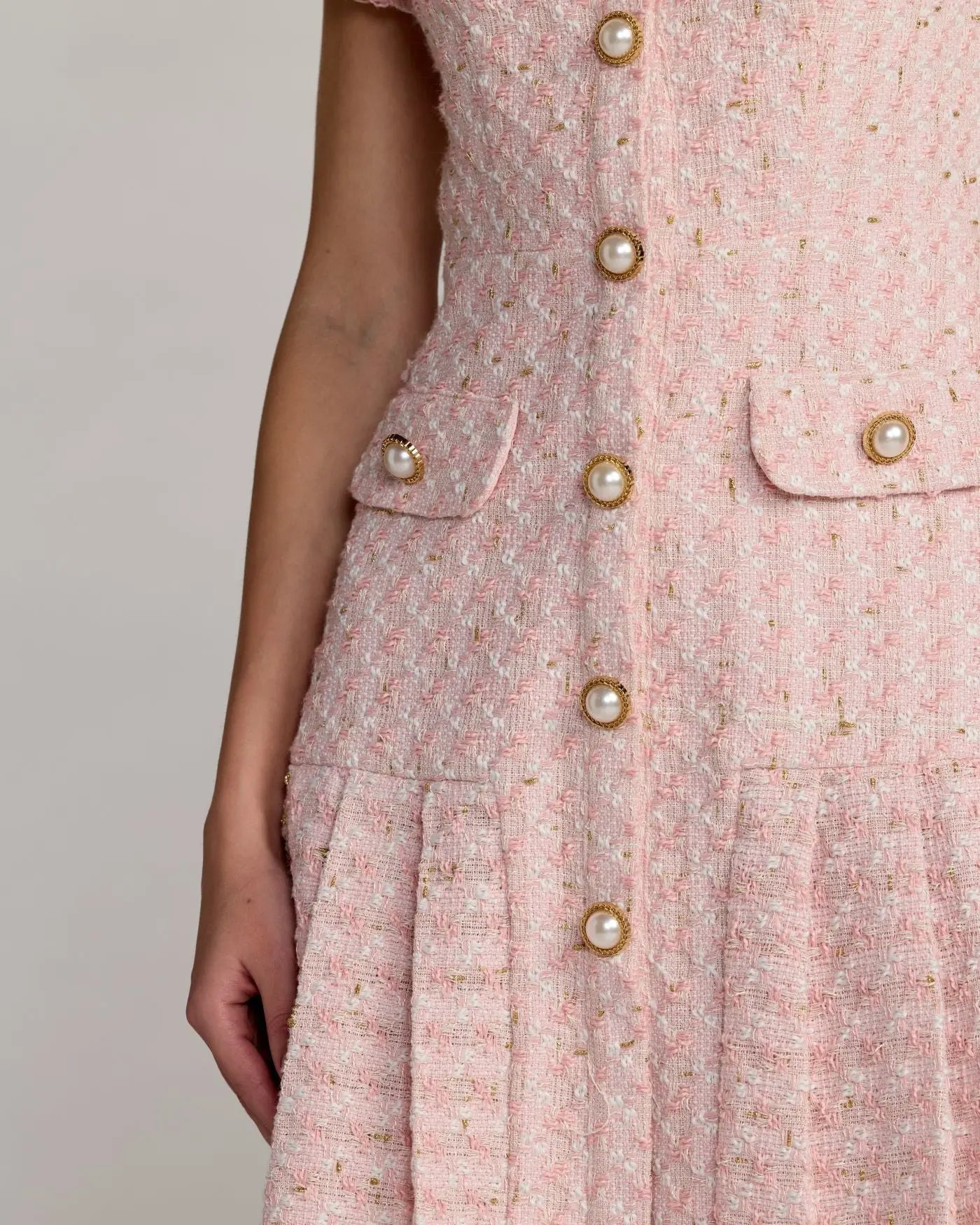 Pink Bouclé Button Front Mini Dress Ieena for Mac Duggal