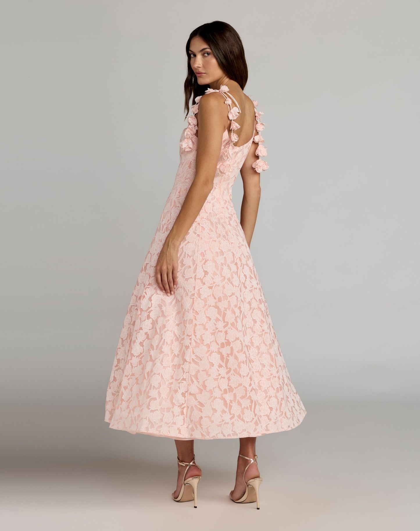 Pink Scoop Neck Floral A-Line Midi Dress - Ieena for Mac Duggal