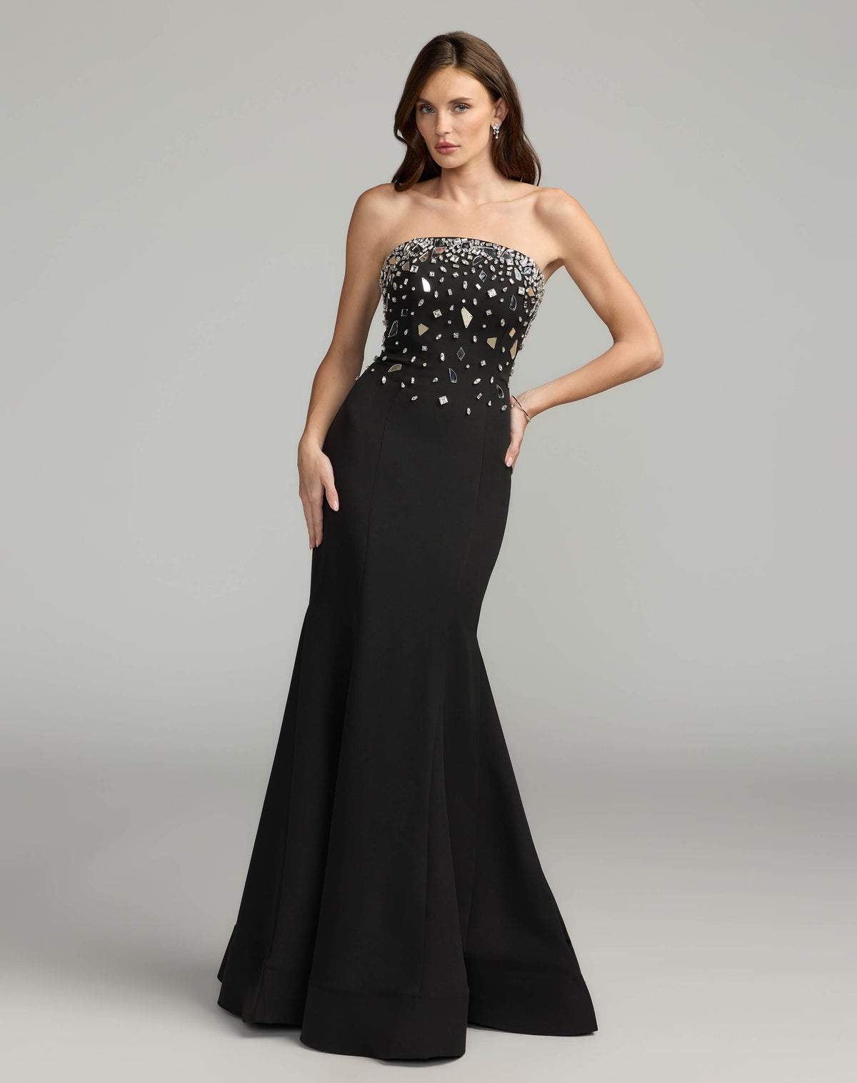 Black Strapless Embellished Mermaid Gown Ieena for Mac Duggal