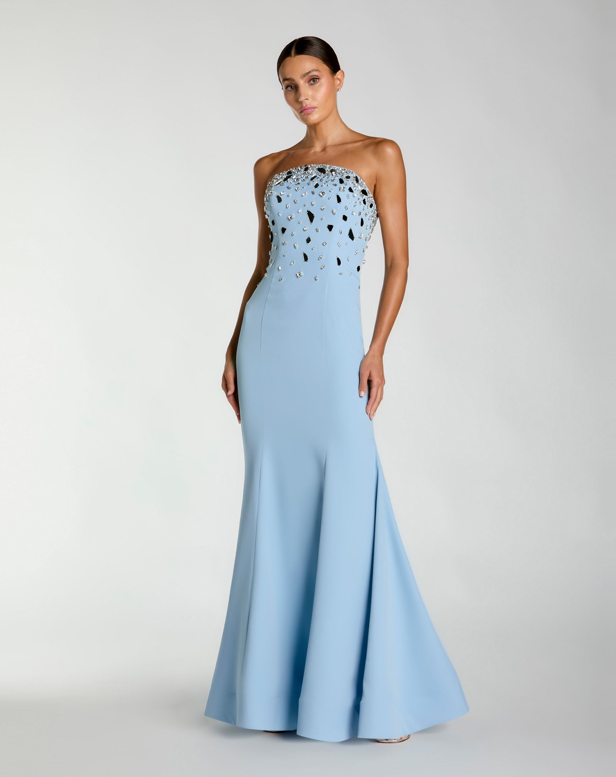 Blue Strapless Embellished Mermaid Gown Ieena for Mac Duggal
