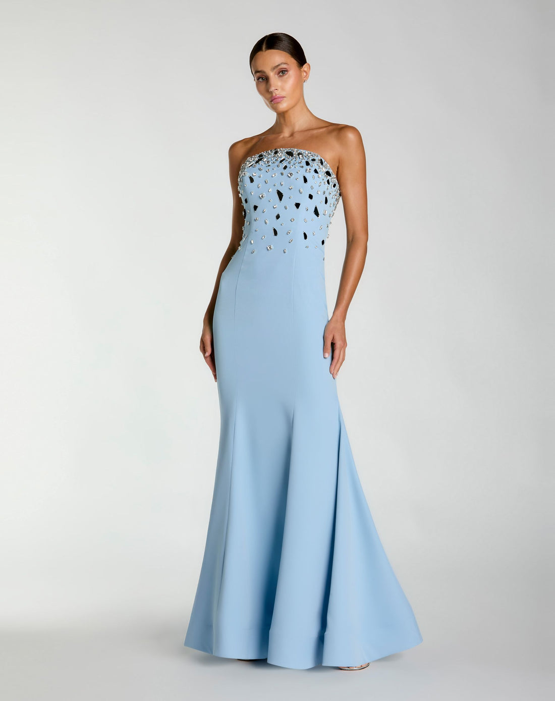 mac duggal mermaid prom dress Mac Duggal - Black Draped Pearl Beaded Mermaid Gown