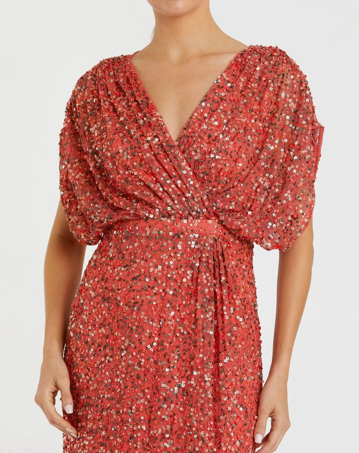 Cap Sleeve V-Neck Gown with Wrapped Surplice Bodice Rust main image 1