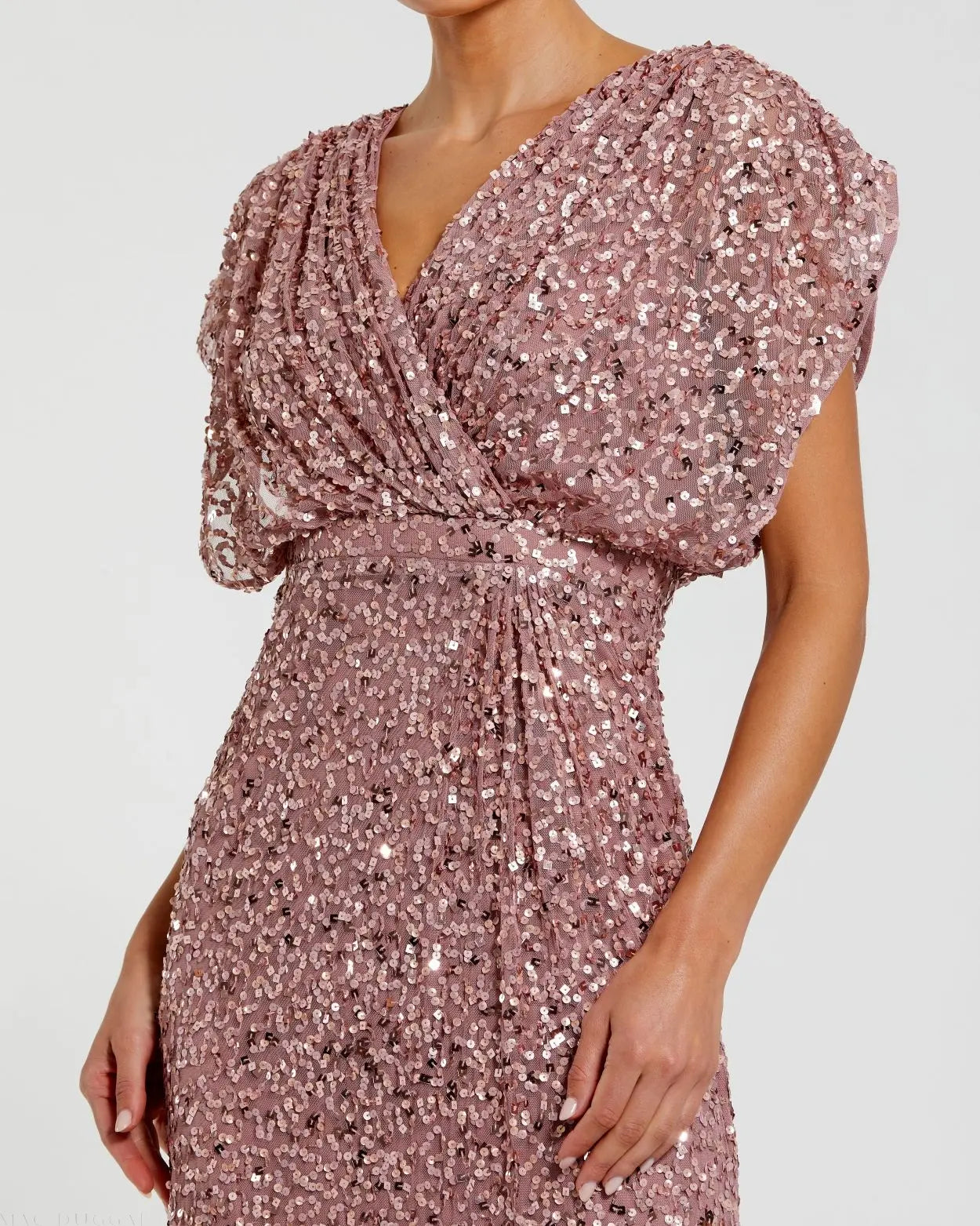 Purple Draped Sleeve V Neck Gown - Mac Duggal