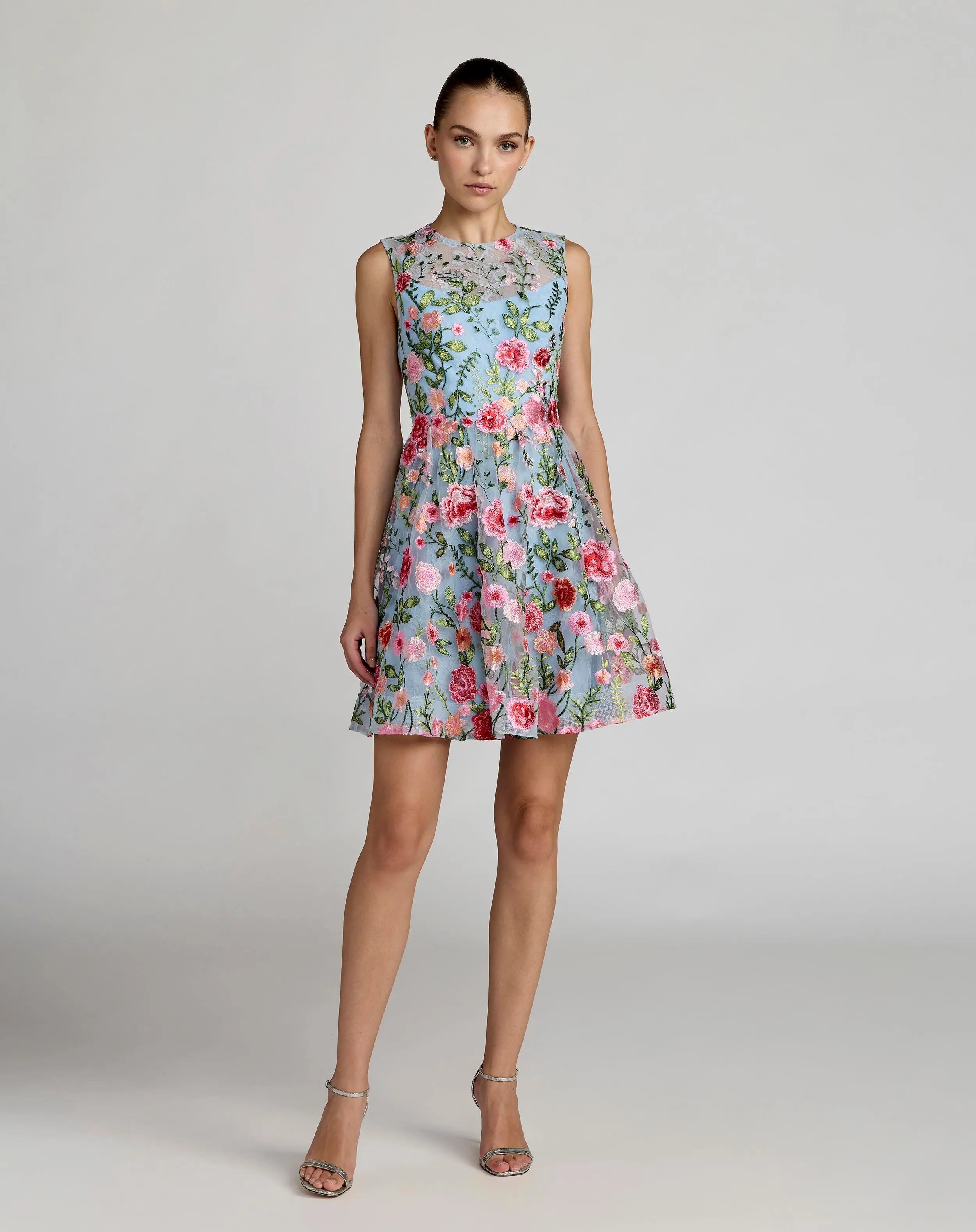 Floral Embroidered Sleeveless A-Line Mini Dress - Mac Duggal
