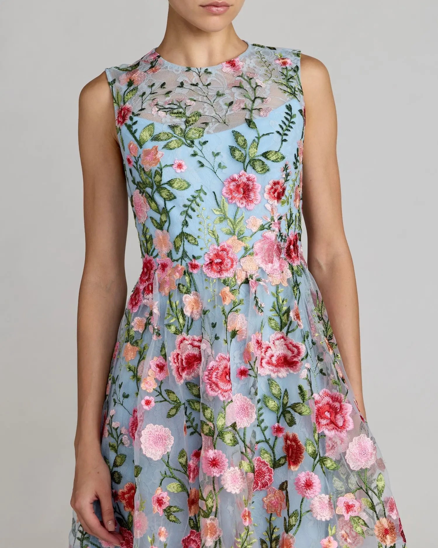 nice dress for 40th birthday Presline Floral Wreath Print Mini Dress Snowdrop Blue / S main image 1