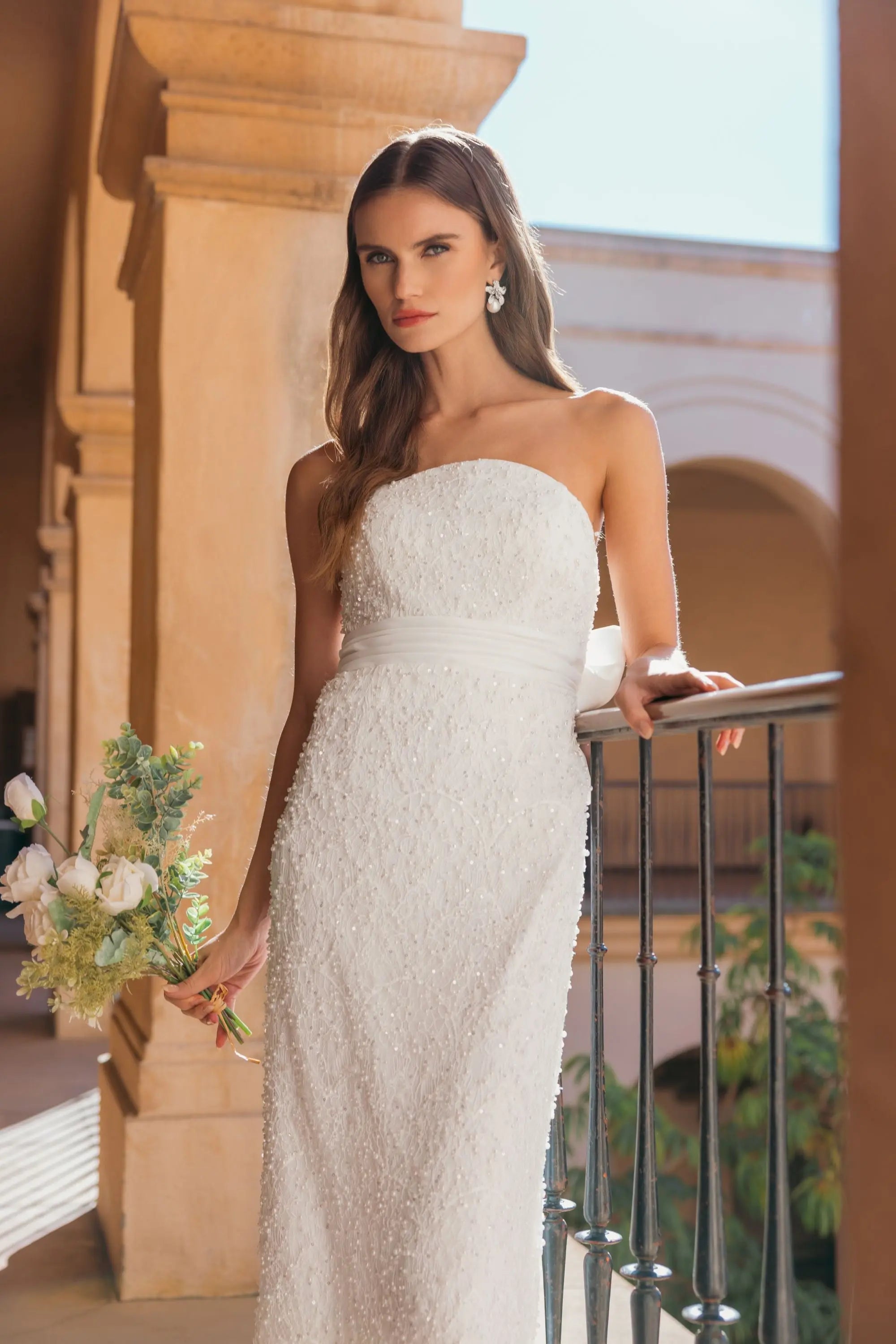 Ivory Strapless Beaded Bow Back Midi Dress Mac Duggal