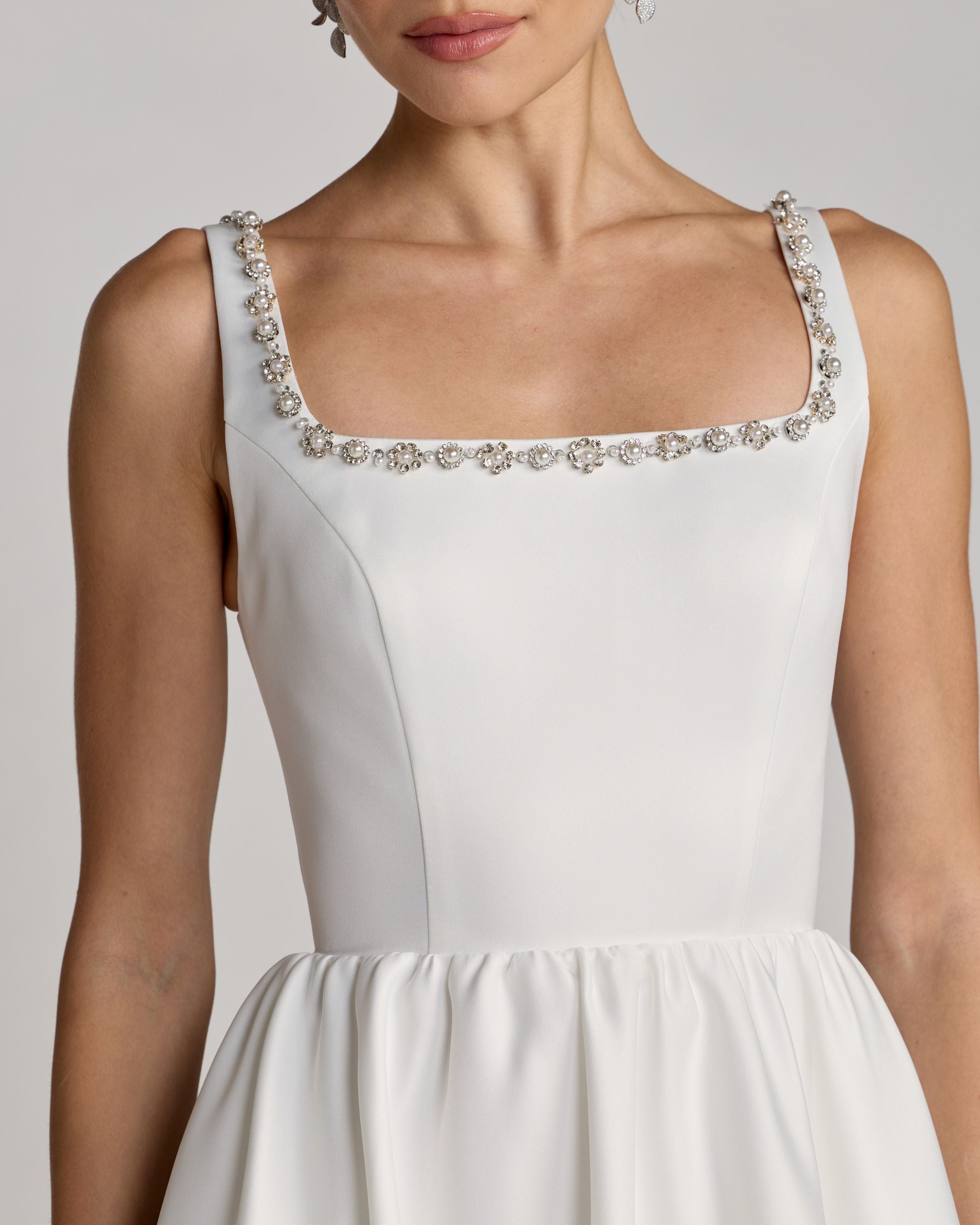 White Embellished Square Neck A-Line Midi Dress Ieena for Mac Duggal