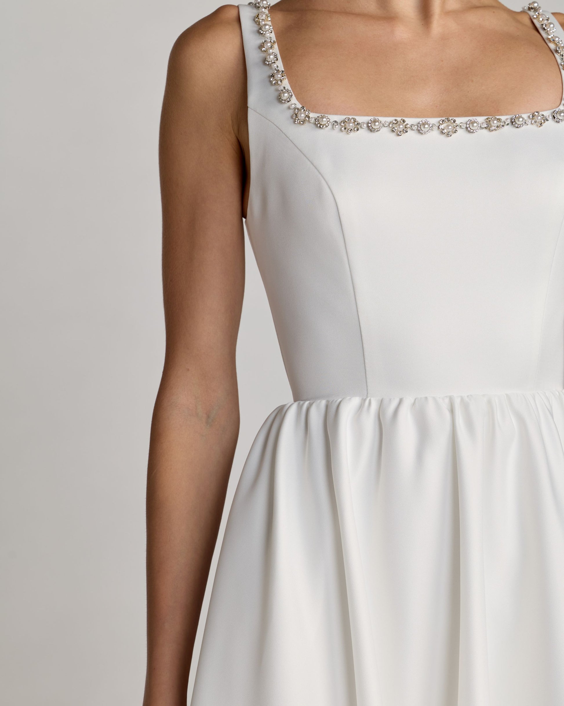 White Embellished Square Neck A-Line Midi Dress Ieena for Mac Duggal