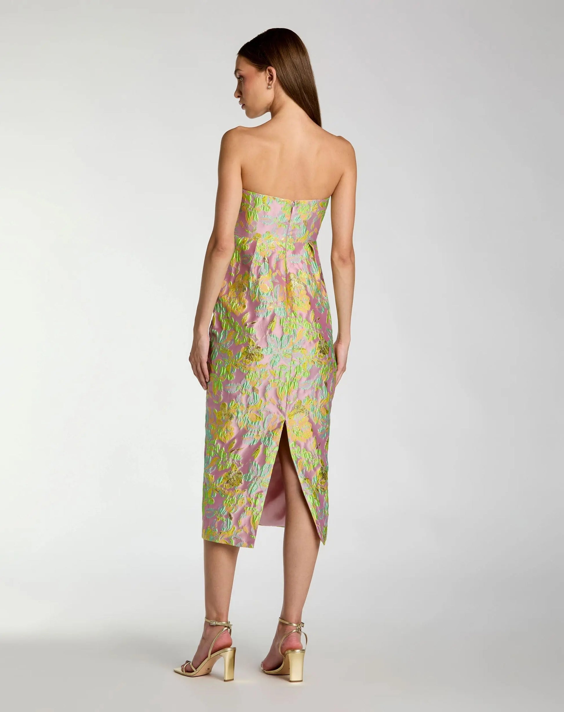 Mac Duggal - Multicolor Strapless Floral Brocade Midi Dress - Blush Multi / US 10 Mac Duggal - Multicolor Strapless Floral Brocade Midi Dress - Blush Multi / US 10