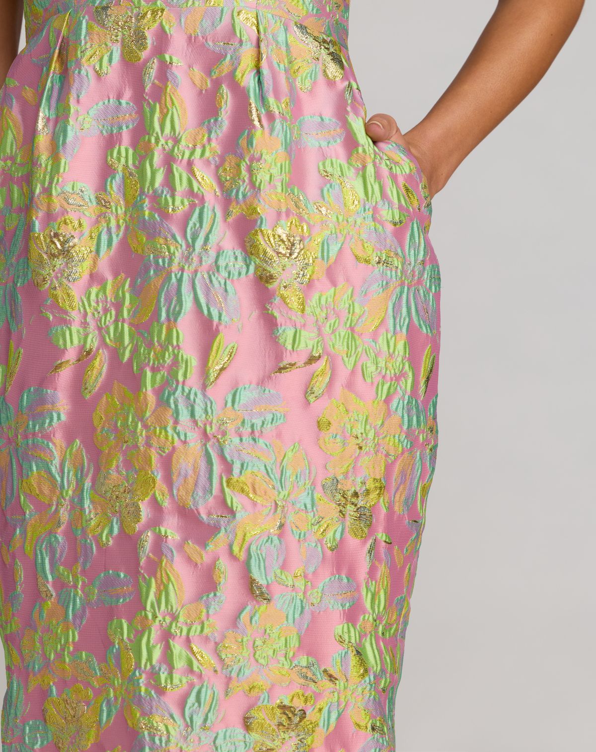 Multicolor Strapless Floral Brocade Midi Dress - Mac Duggal