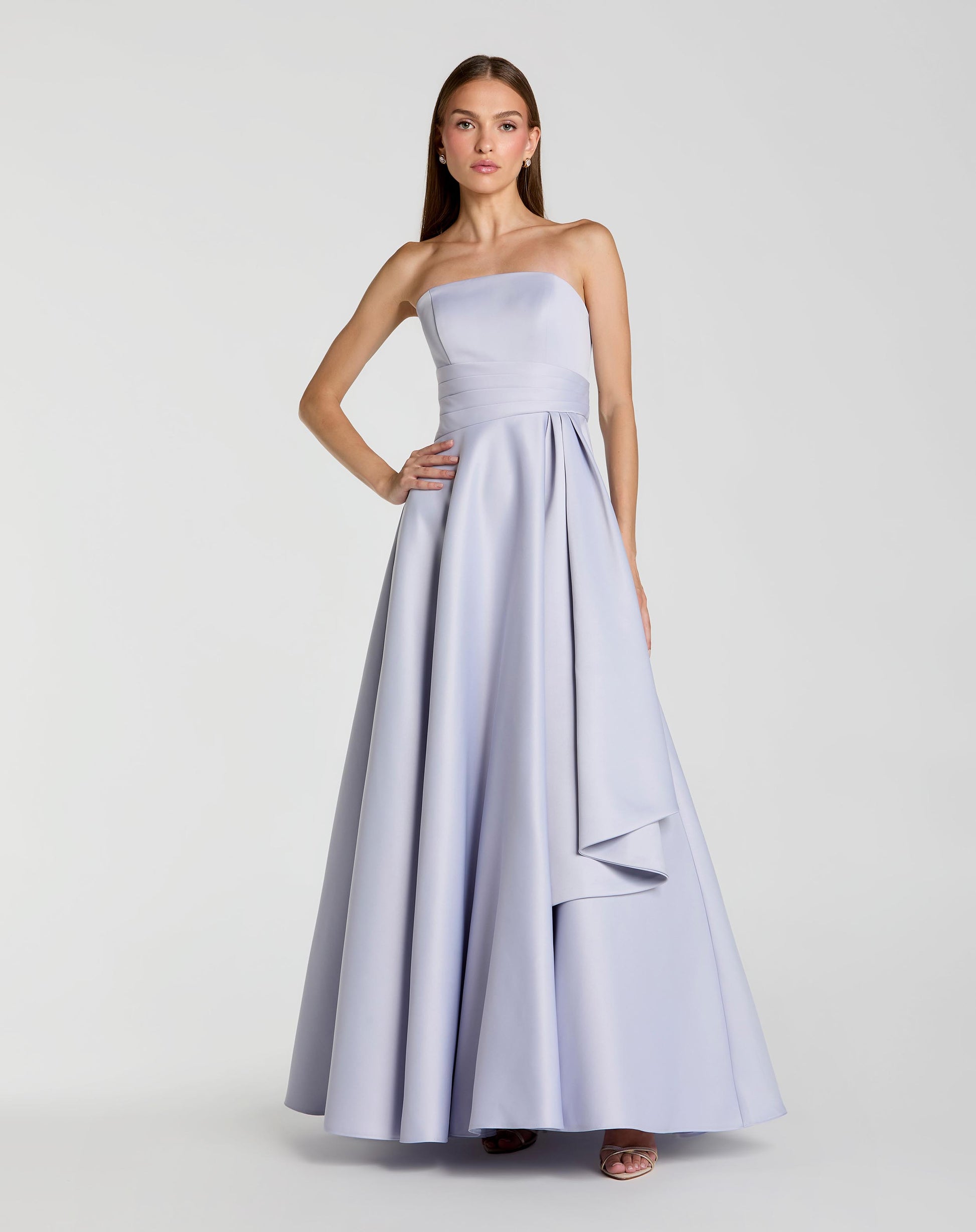 Purple Satin Strapless A Line Ballgown Mac Duggal