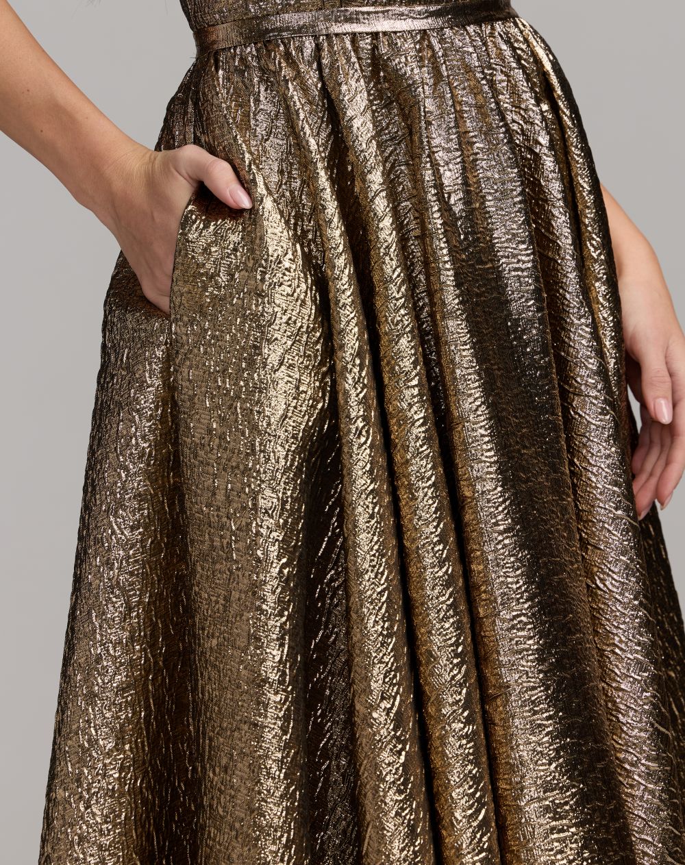 Gold Strapless Metallic Gown With Bow Detail - Mac Duggal