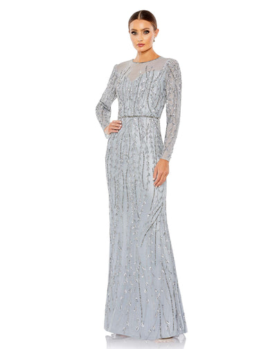 Embellished Illusion High Neck Long Sleeve Dress – Mac Duggal