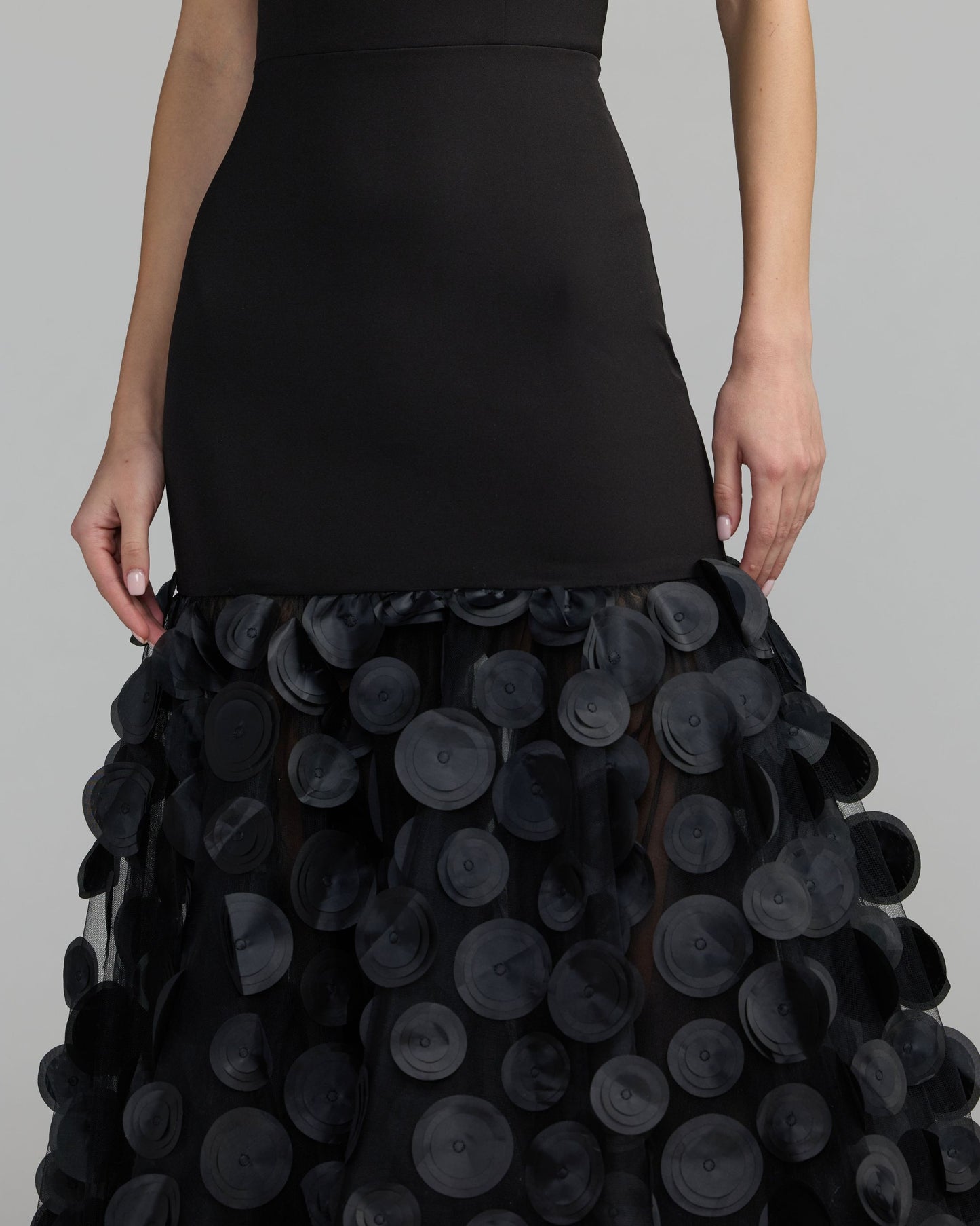 Black Halter Neck 3D Floral Hem Gown Mac Duggal