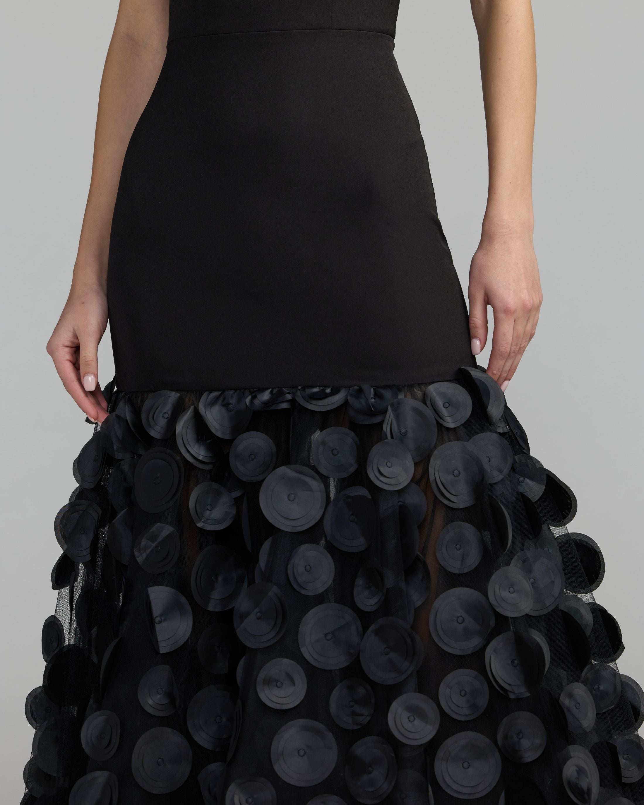 Black Halter Neck 3D Floral Hem Gown Mac Duggal