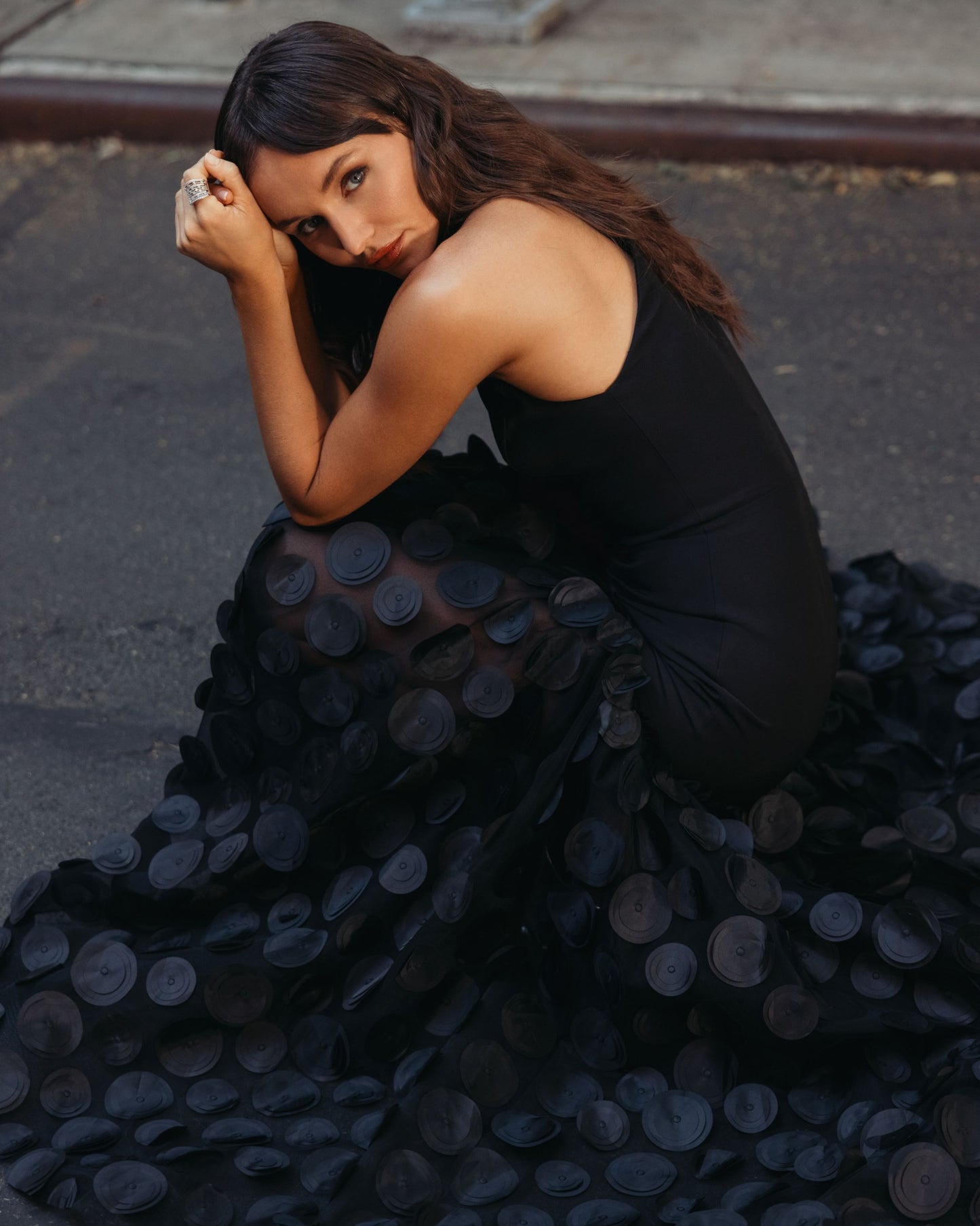 Black Halter Neck 3D Floral Hem Gown Mac Duggal