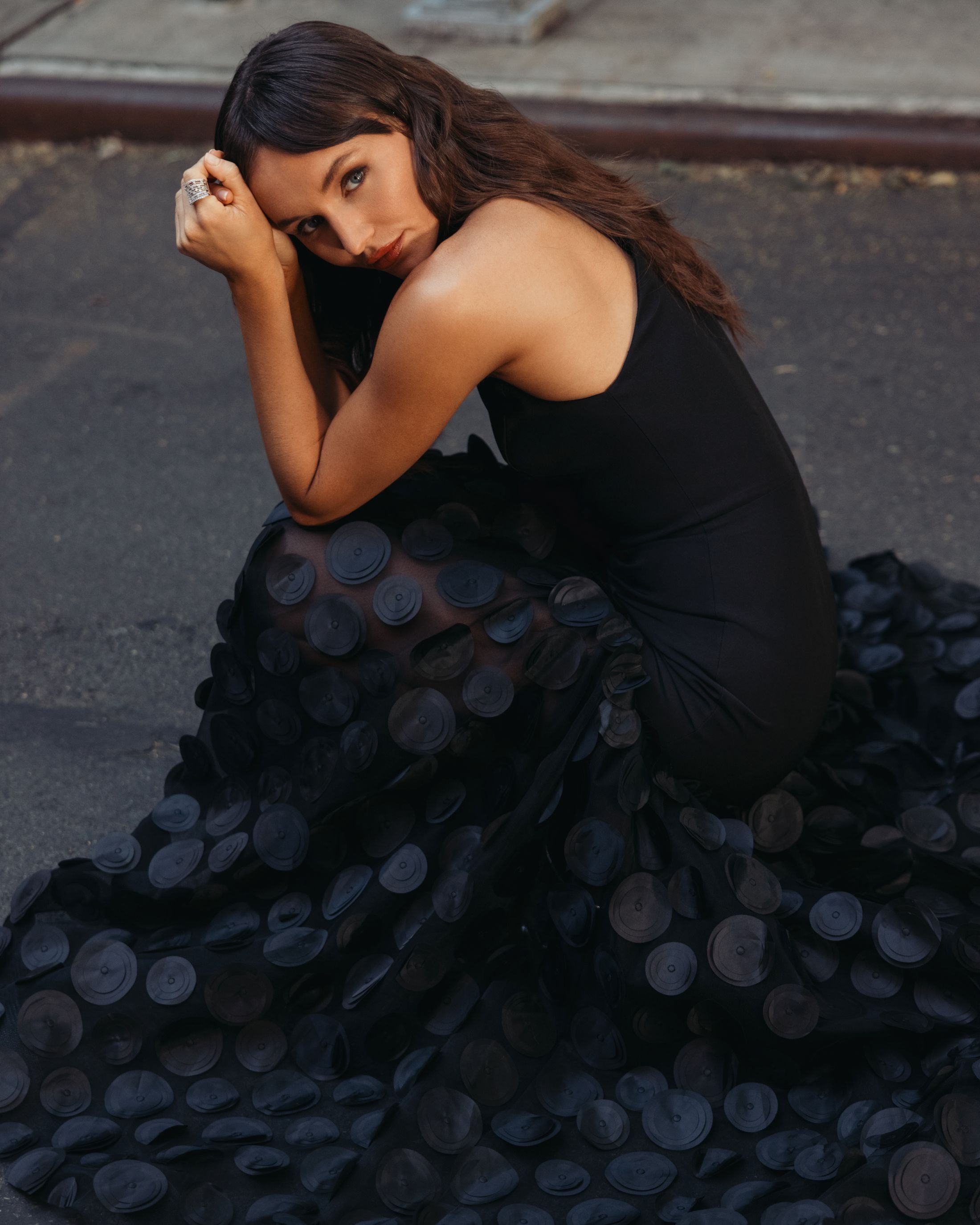 Black Halter Neck 3D Floral Hem Gown Mac Duggal