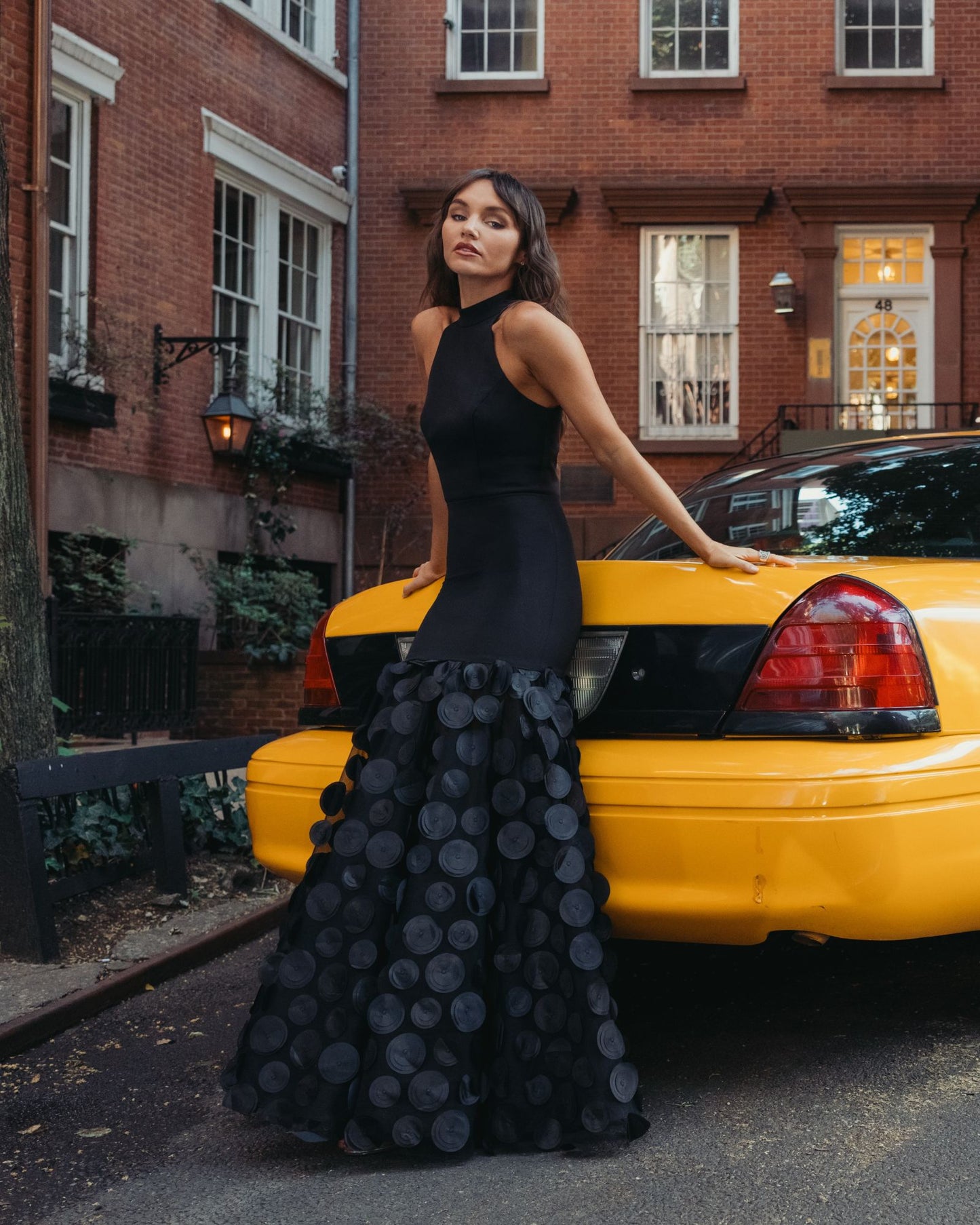 Black Halter Neck 3D Floral Hem Gown Mac Duggal