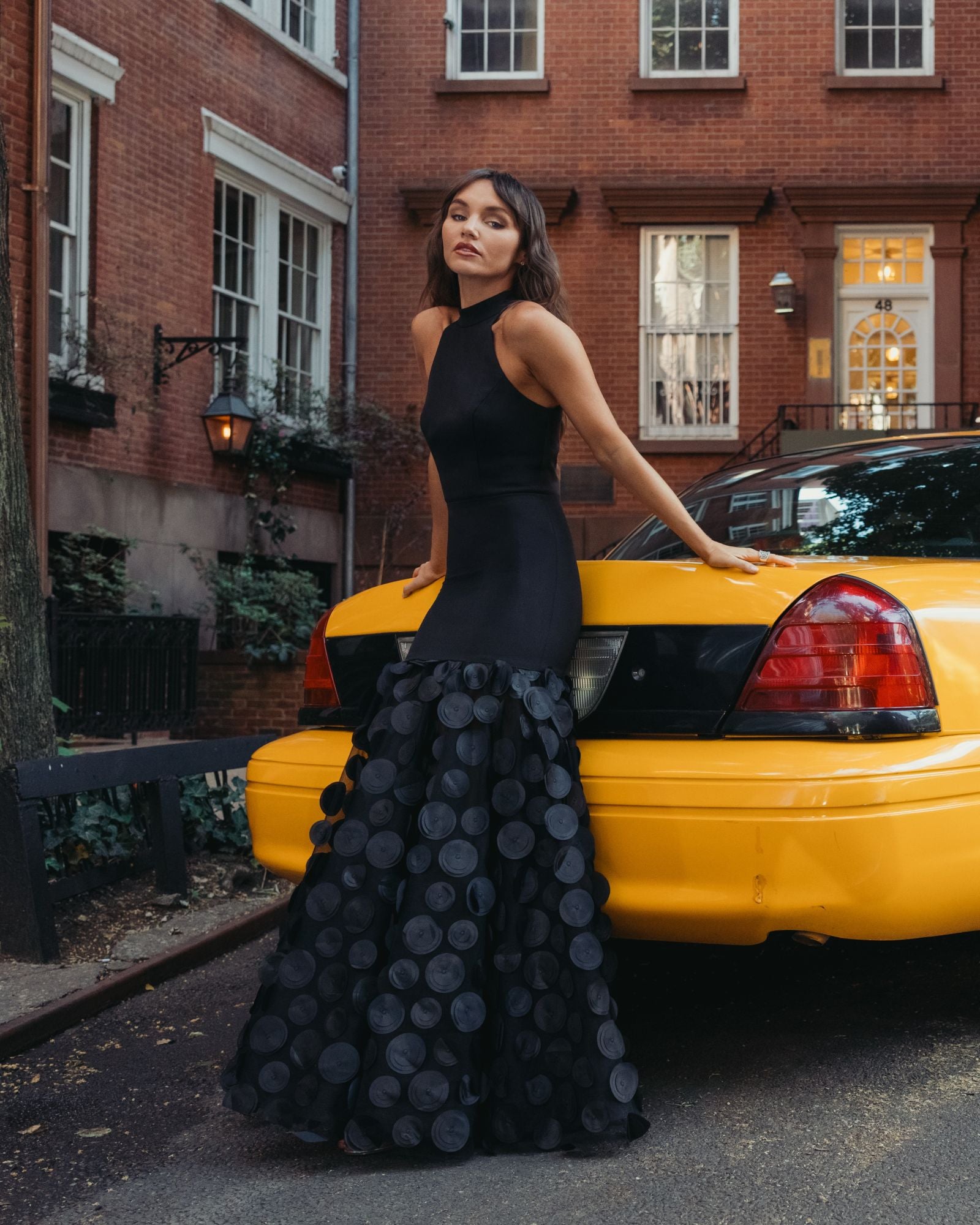 Black Halter Neck 3D Floral Hem Gown Mac Duggal