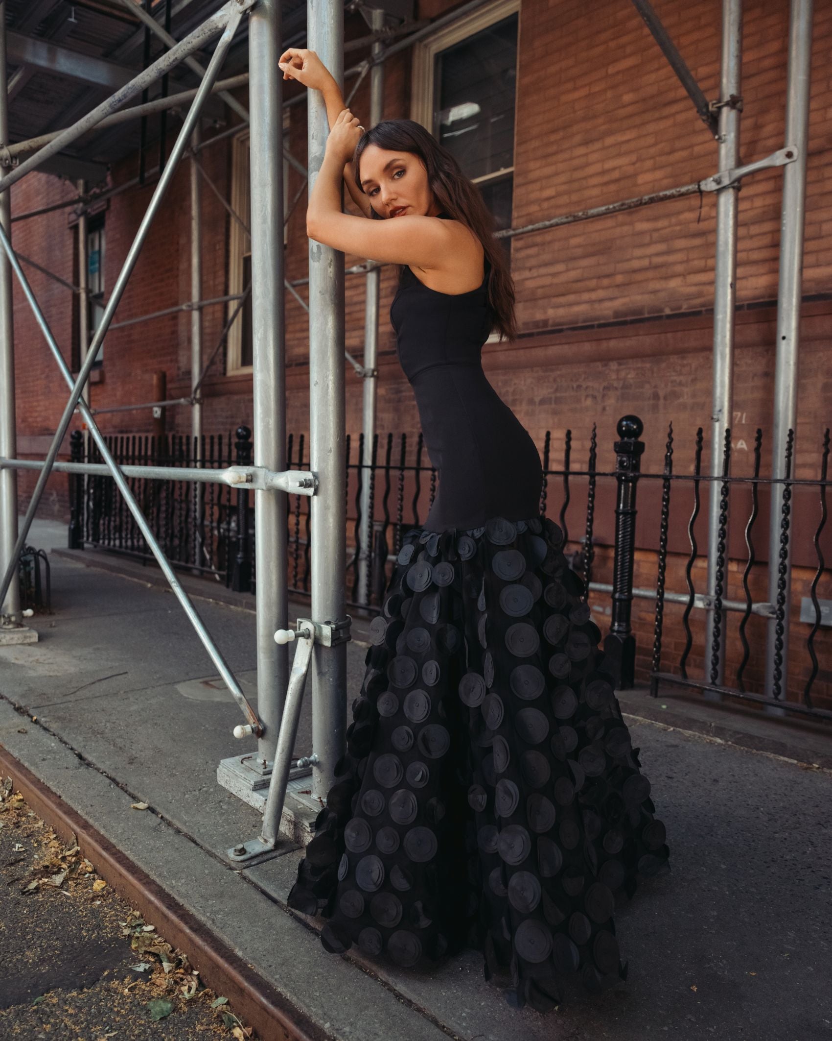 Black Halter Neck 3D Floral Hem Gown Mac Duggal