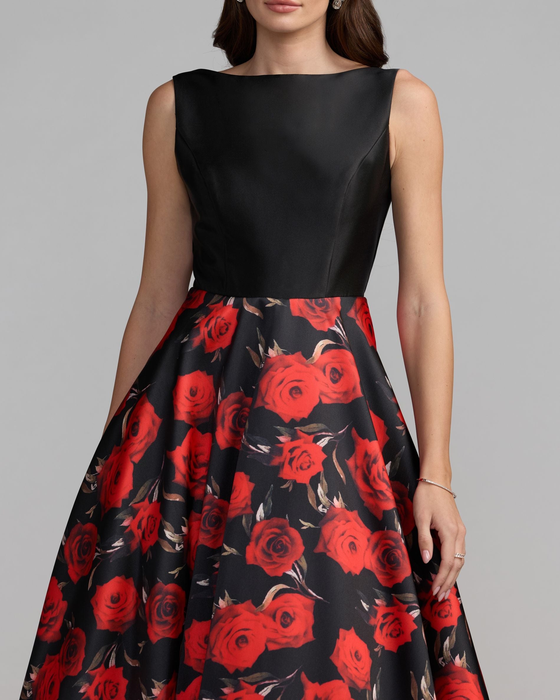 Black And Red Floral Open Back Ball Gown Ieena for Mac Duggal