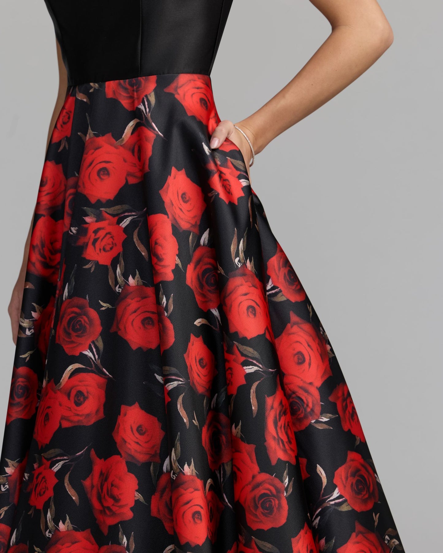 Black And Red Floral Open Back Ball Gown Ieena for Mac Duggal