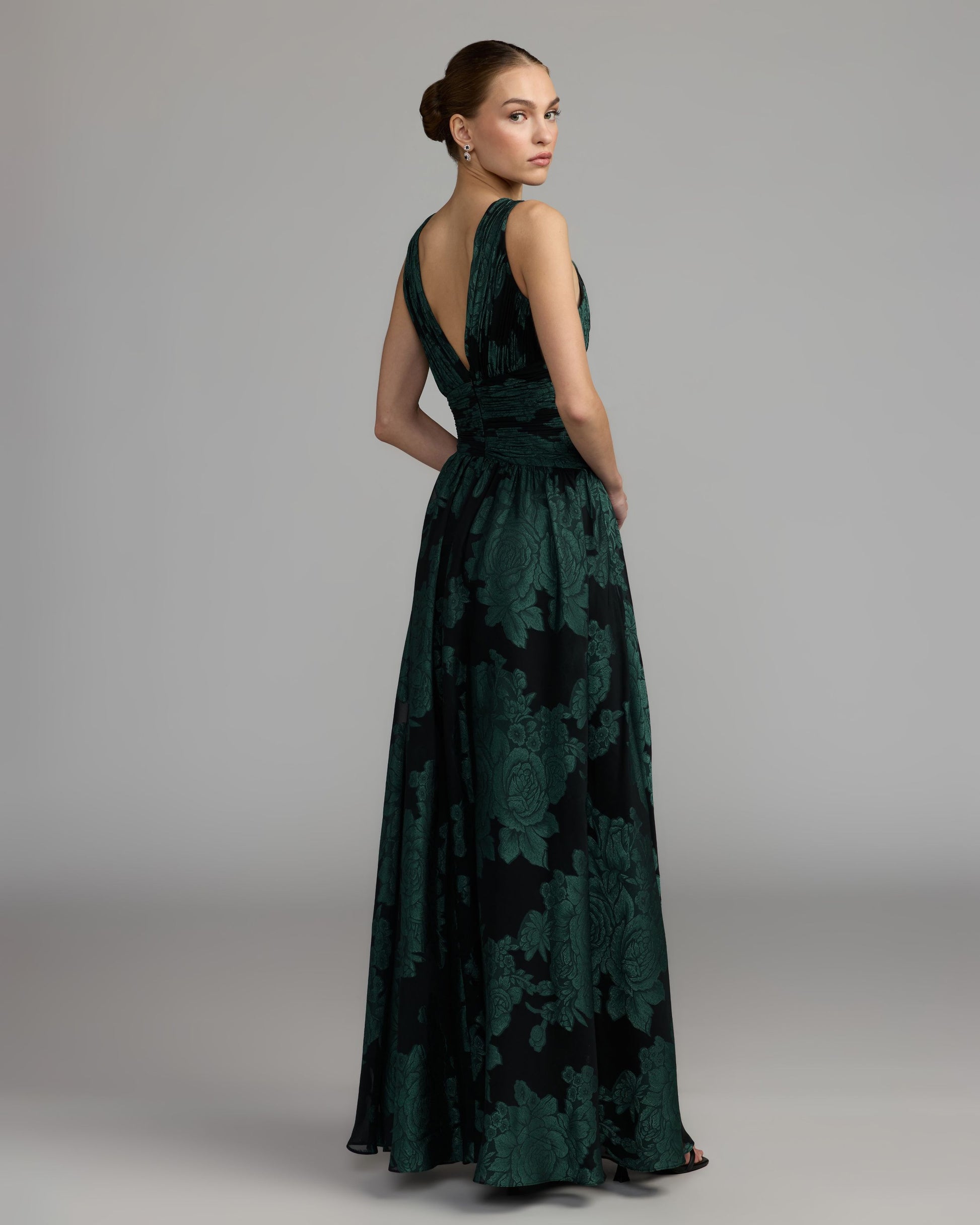 Emerald Floral Sleeveless Plunge Neck Gown Ieena for Mac Duggal