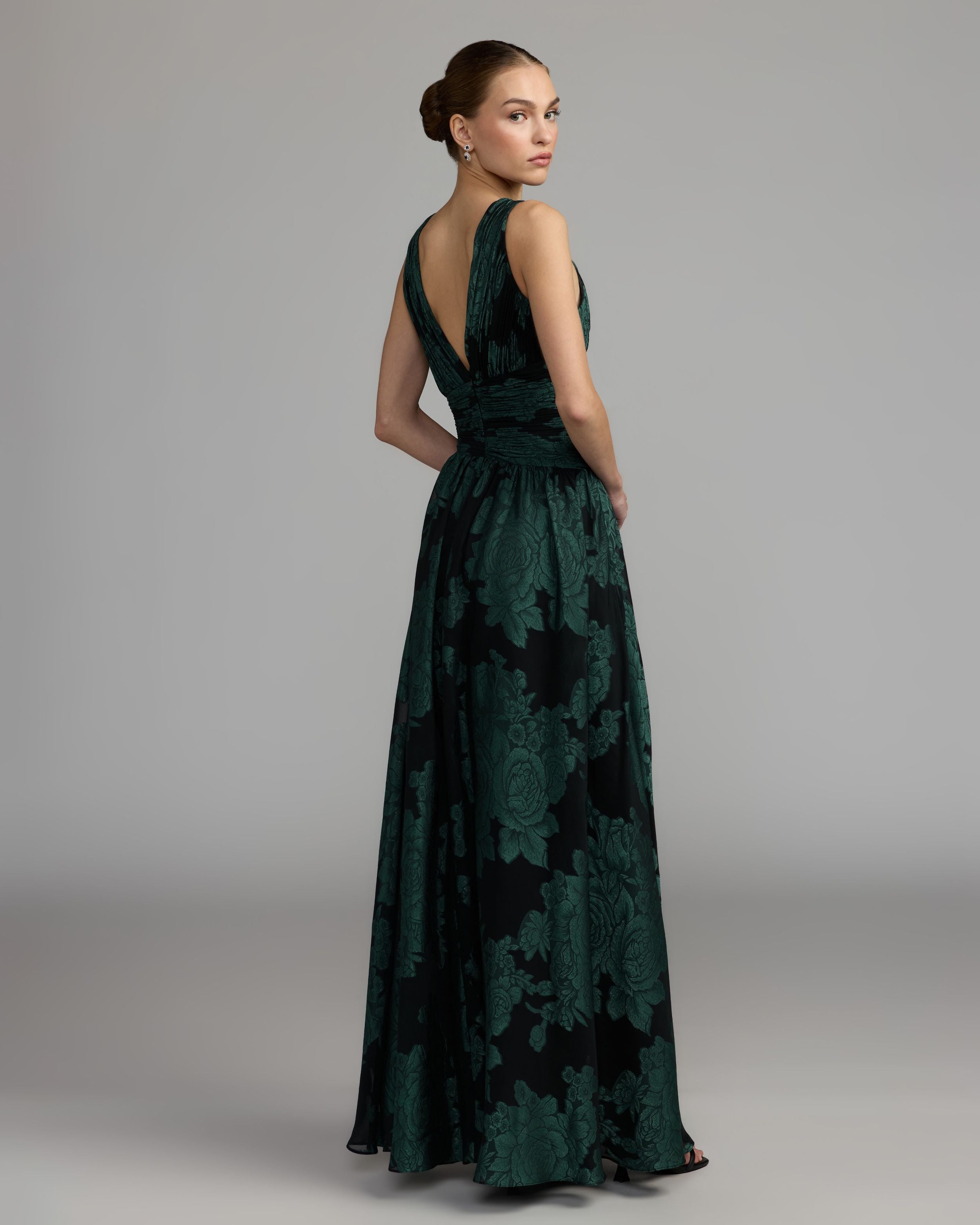 Emerald Floral Sleeveless Plunge Neck Gown Ieena for Mac Duggal